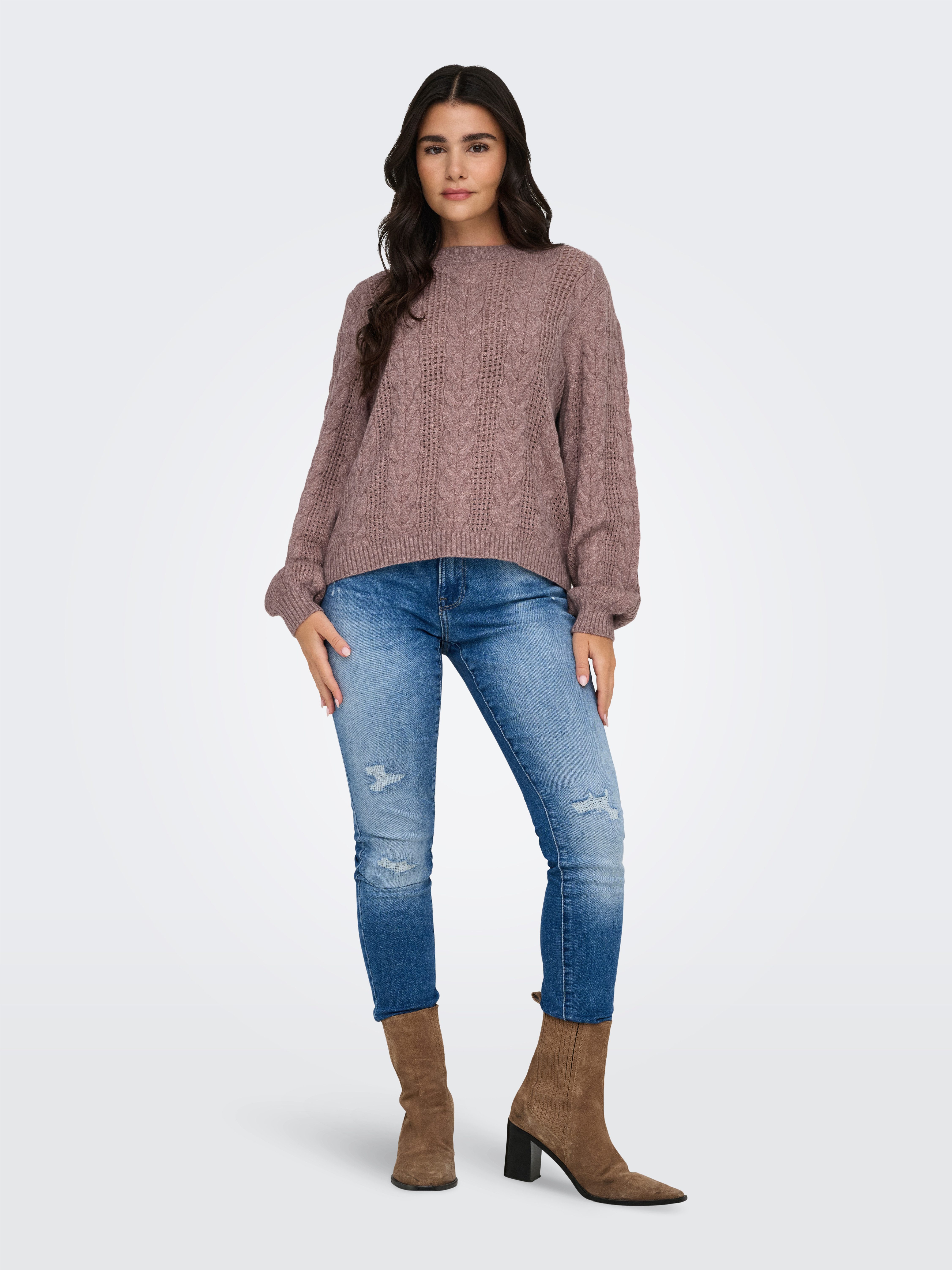 Only Trui met ronde hals ONLRUBINA LS CABLE O-NECK KNT NOOS