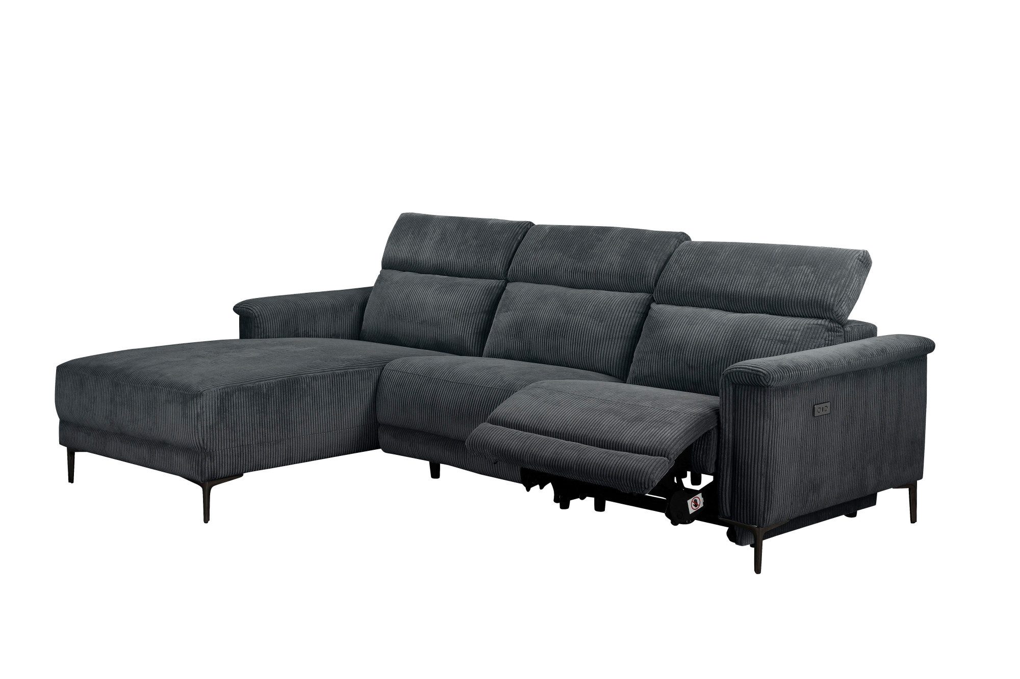 Places of Style Hoekbank Lund in cord, L-vorm, 261 cm, handmatige en elektrische relaxfunctie