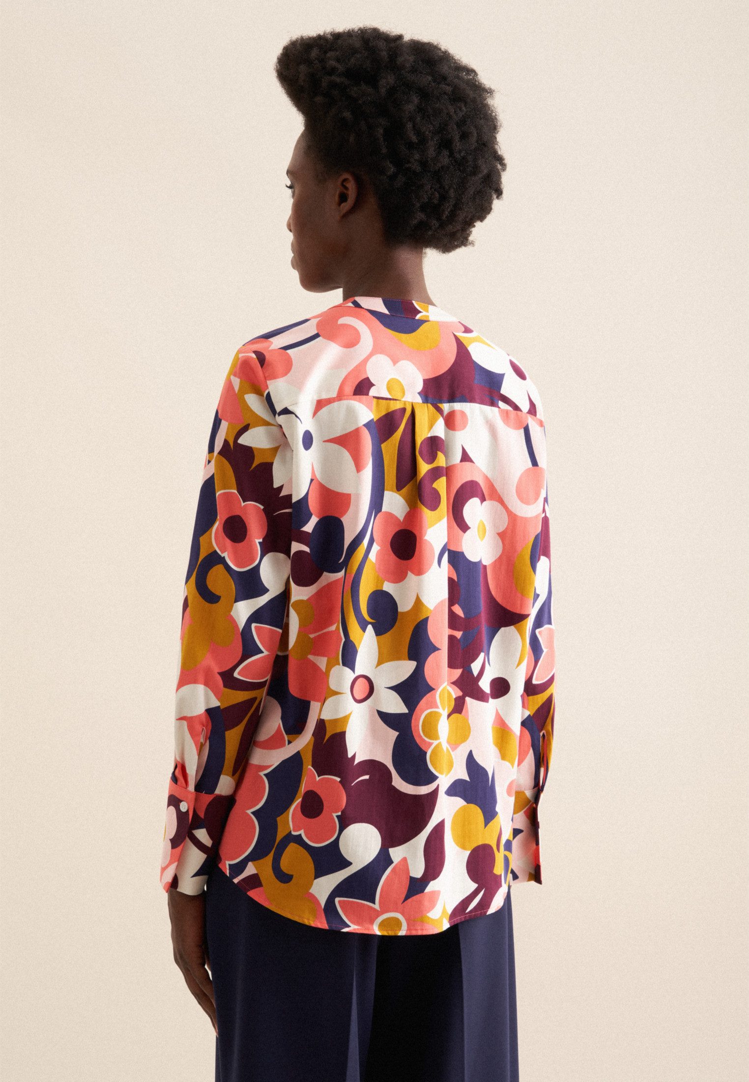 seidensticker Klassieke blouse Zwarte roos Tuniek bloemmotief