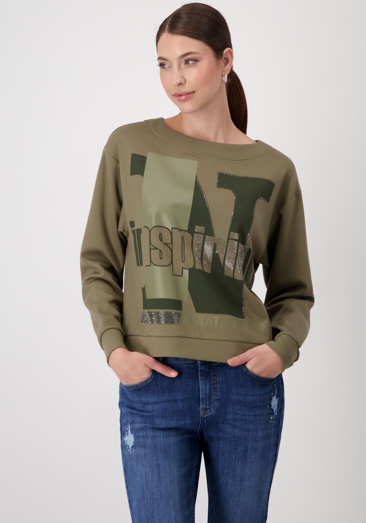 Monari Sweatshirt met glanzende folieletters