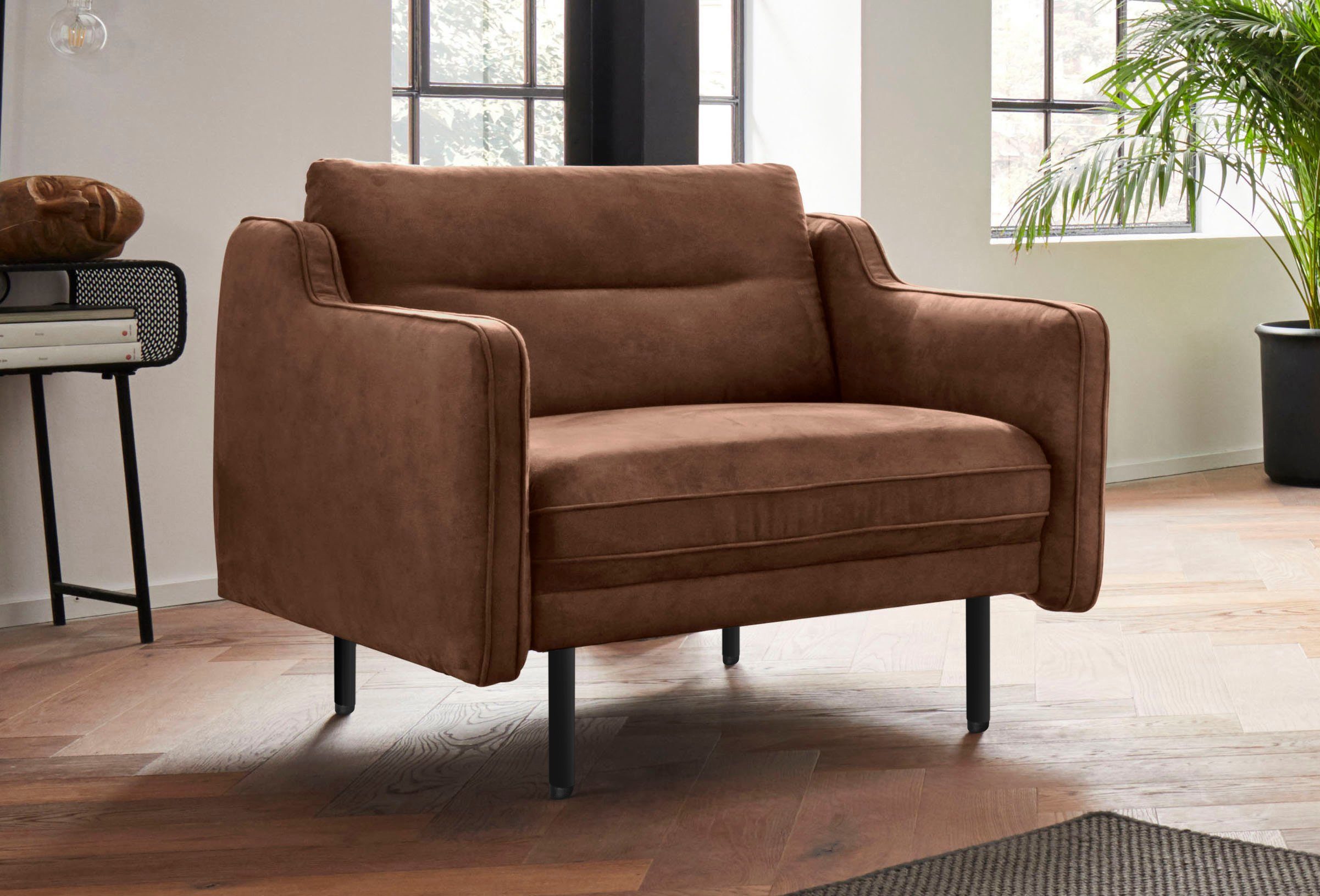andas Fauteuil Nordfyn chic design in 3 stofkwaliteiten, design by morten georgsen fauteuils maat Luxe-microvezel leer-look bruin