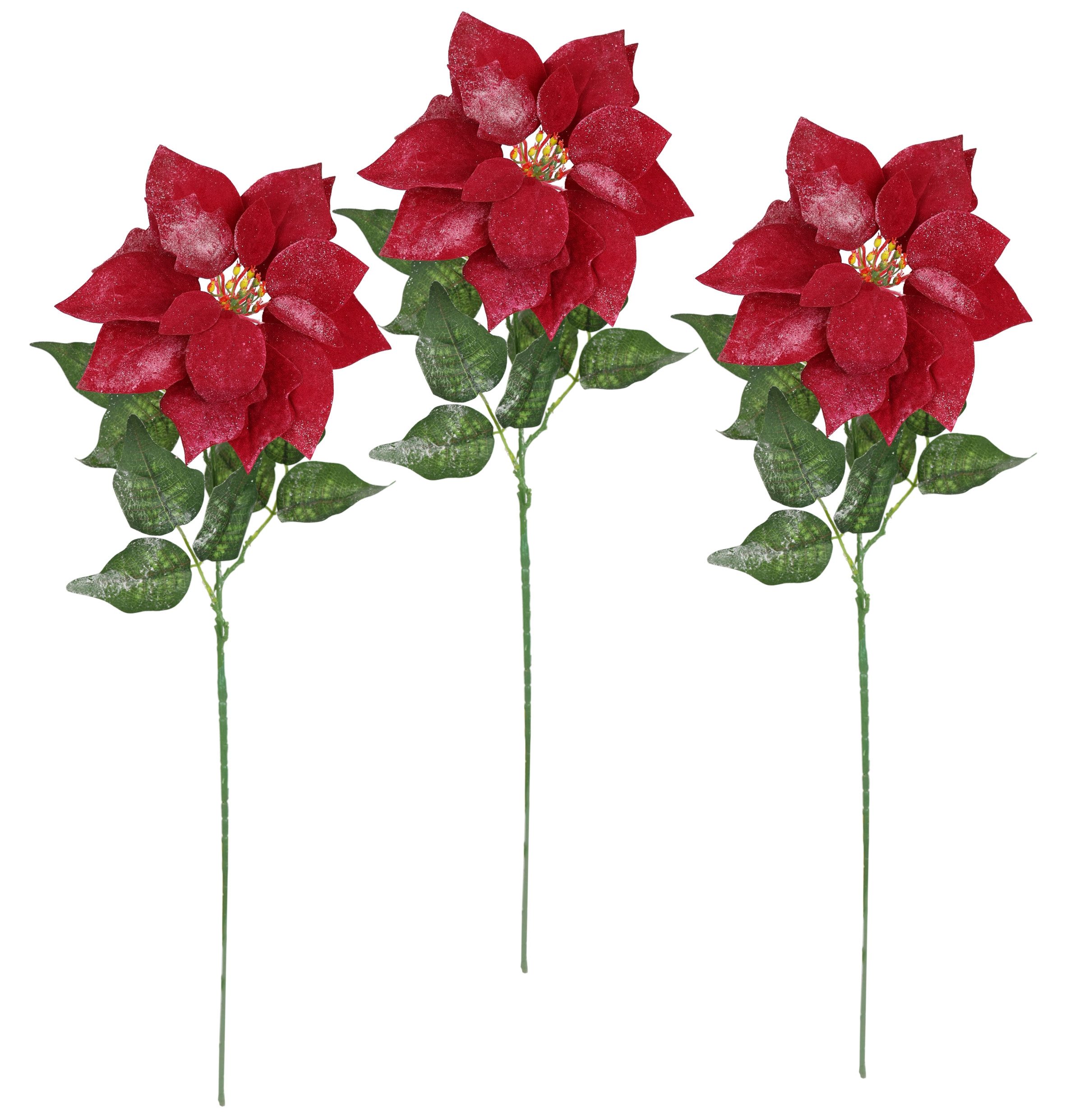 I.GE.A. Kunstbloem Poinsettia kerstster 3-delige set 70cm bloem kerstster kerstdecoratie adventster