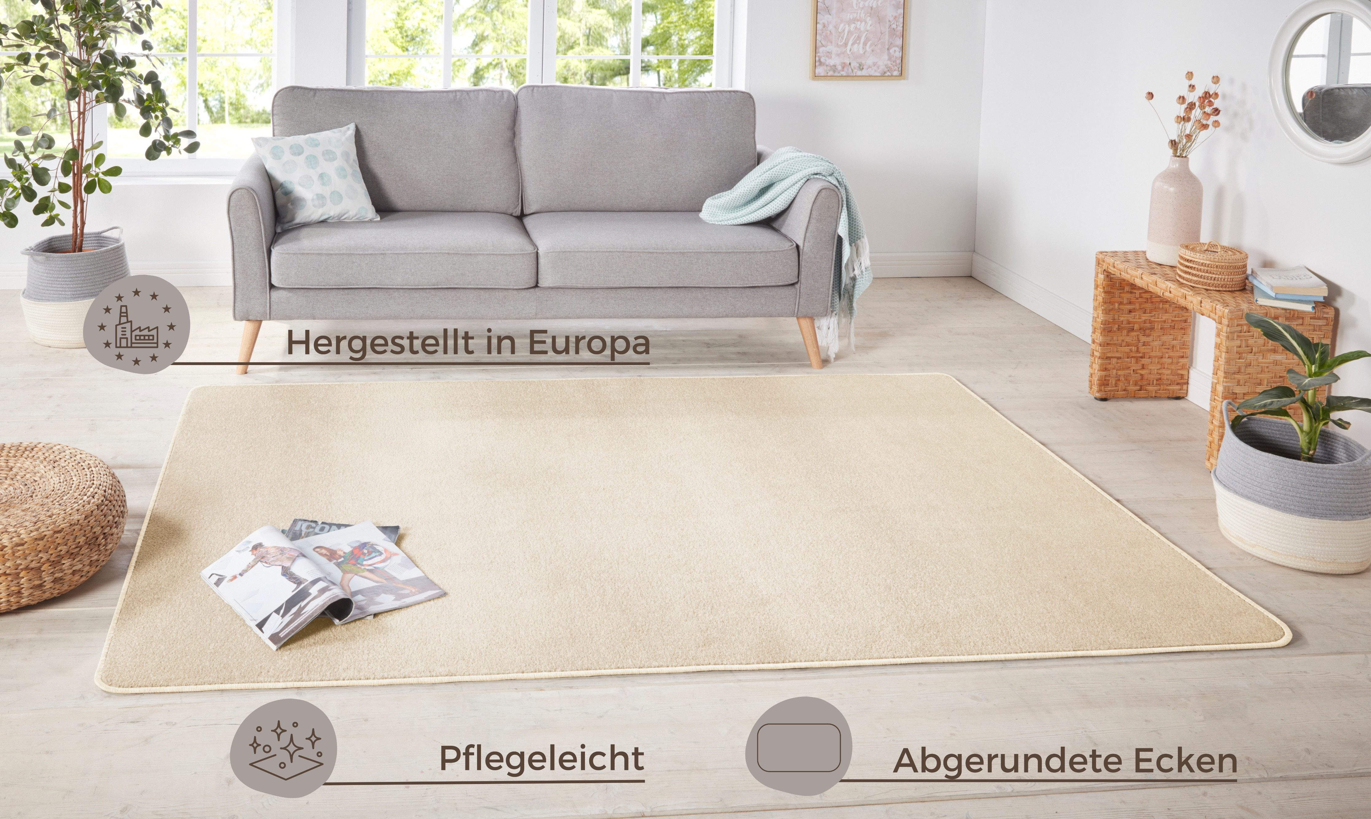 HANSE Home Vloerkleed Shashi Kortpolig, effen kleuren, loper, zacht, eetkamer, kinderkamer, gang