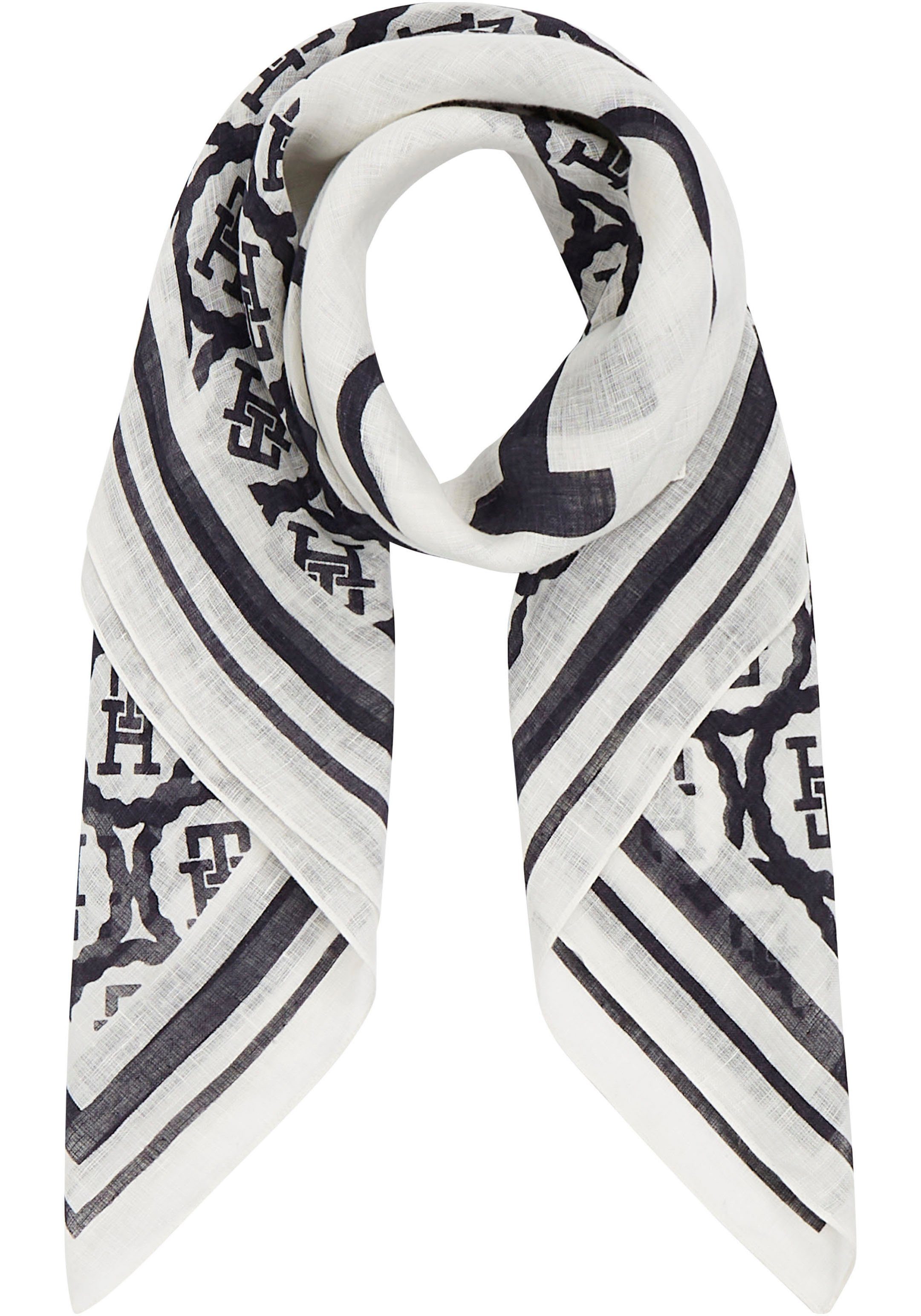 Tommy Hilfiger Linnen sjaal met all-over labelprint model 'BEACH SUMMER'