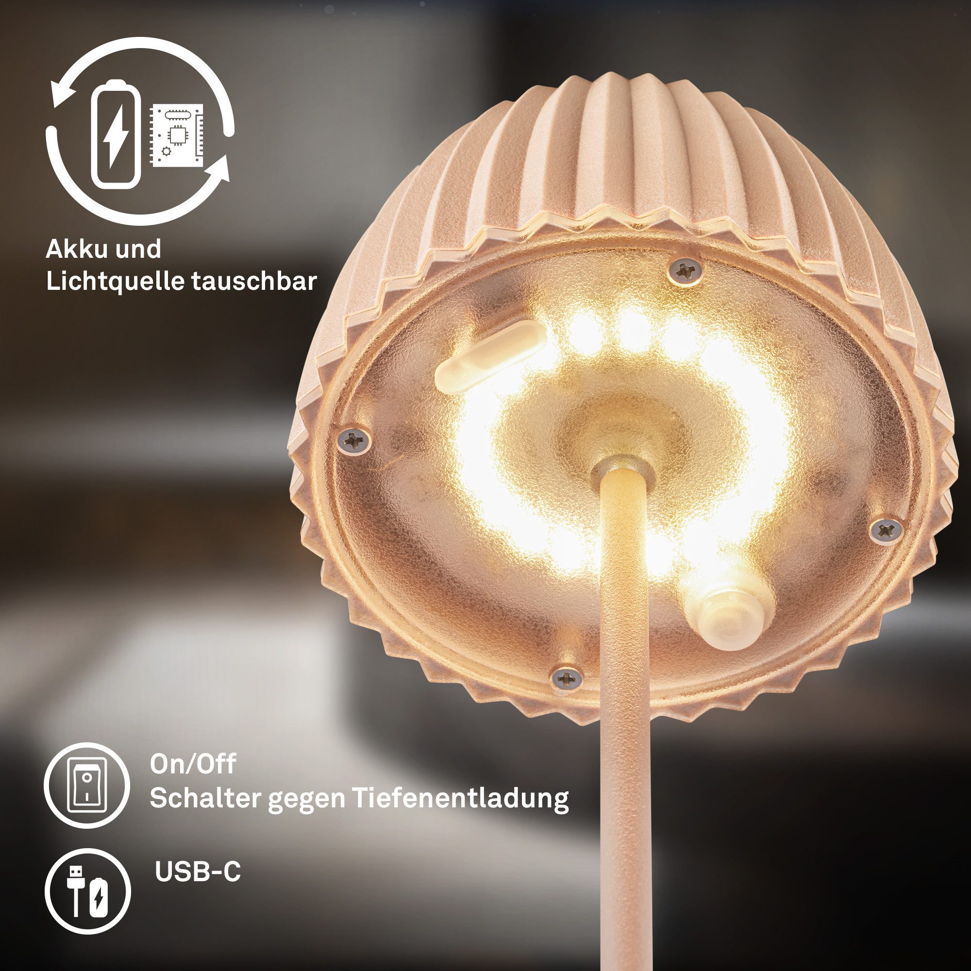 Briloner Leuchten Led-tafellamp Accu LED tafellamp, mini, beige
