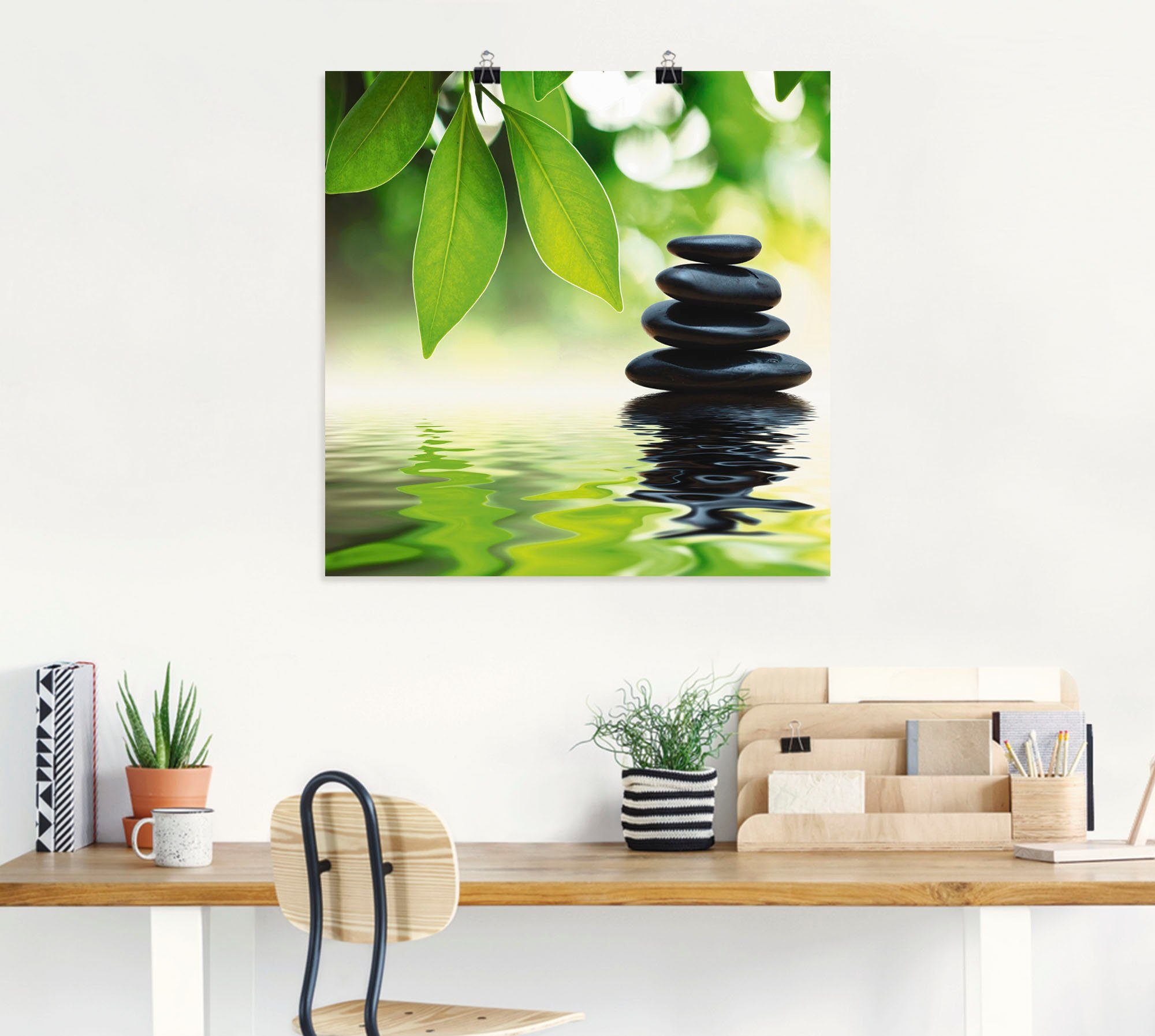 Artland Artprint Zen steenpiramide op wateroppervlak als artprint op linnen, poster, muursticker in verschillende maten