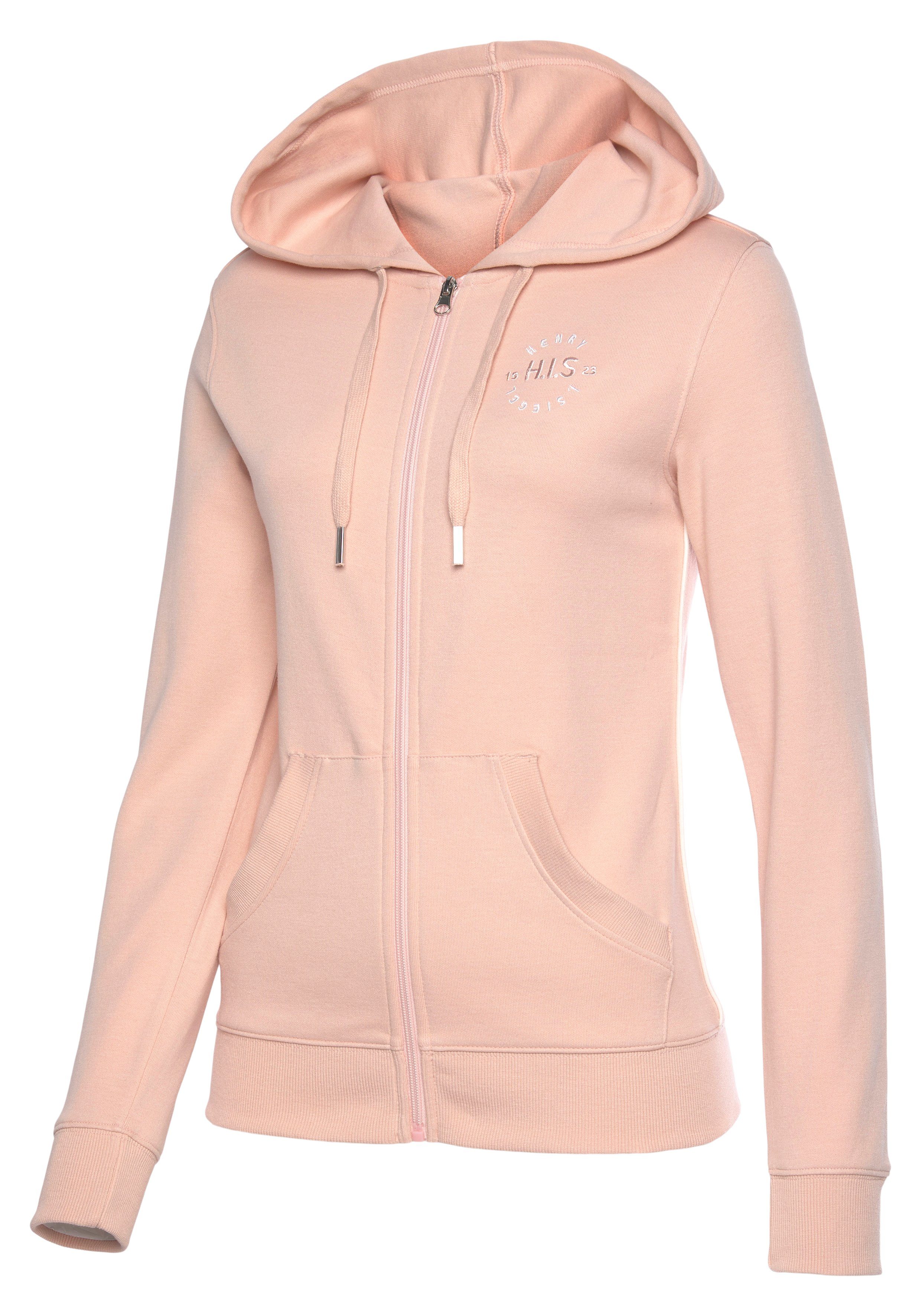 H.I.S Capuchonsweatvest met zijpiping en kleine merkborduurwerk, loungepak