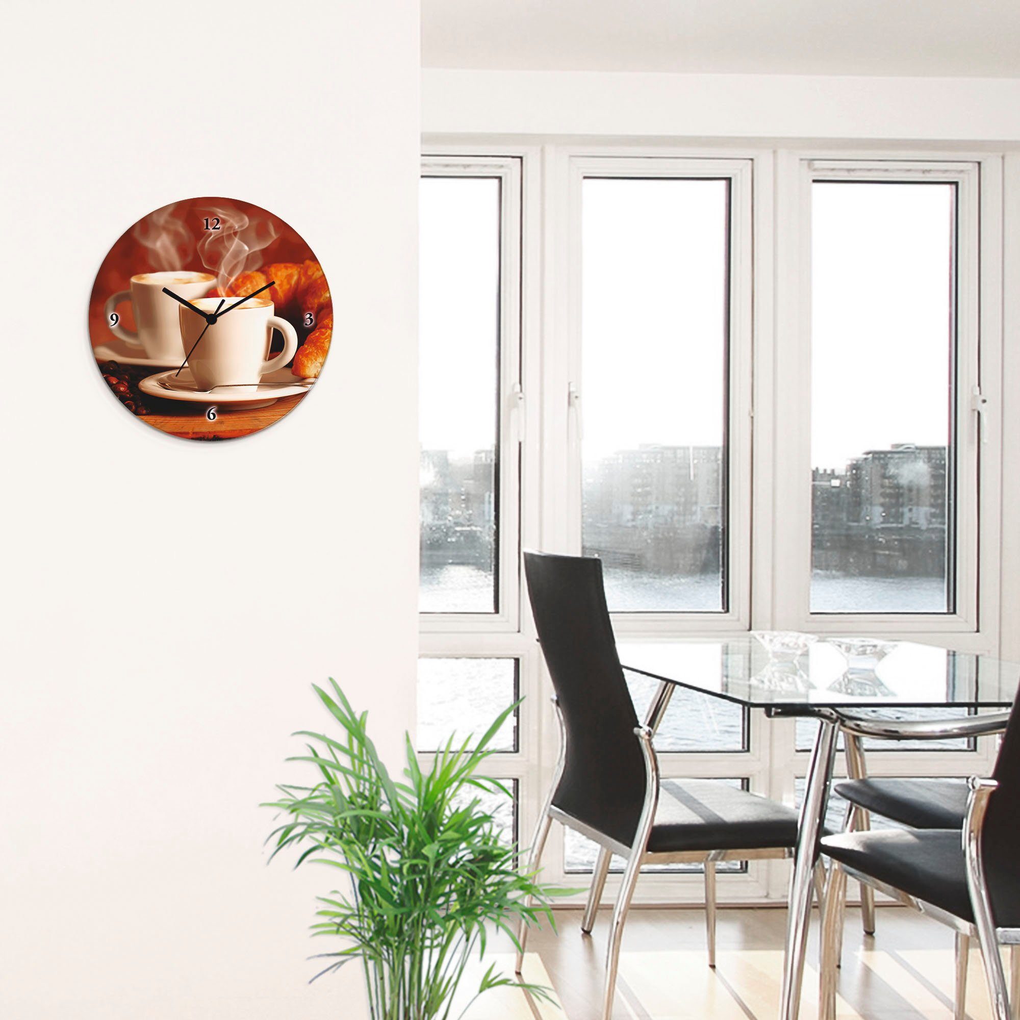 Artland Wandklok Stomende cappuccino en croissant optioneel verkrijgbaar met kwarts- of radiografisch uurwerk, geruisloos zonder tikkend geluid