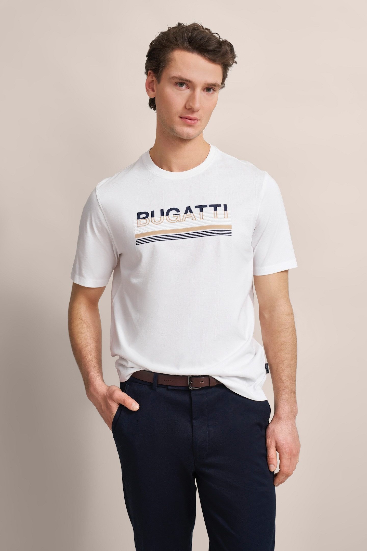 Bugatti T-shirt met rubberen logo-print