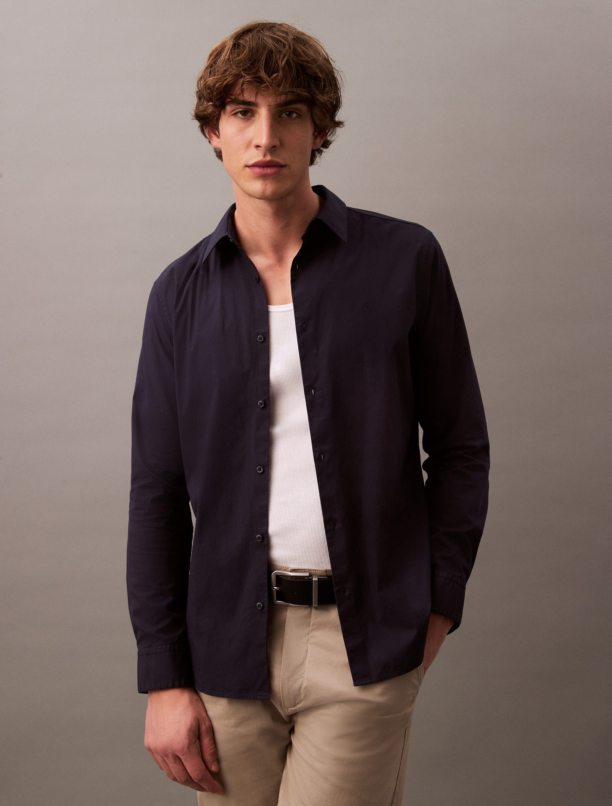 Calvin Klein Overhemd met lange mouwen LS SOLID STRETCH SLIM SHIRT heren overhemden maat L blauw