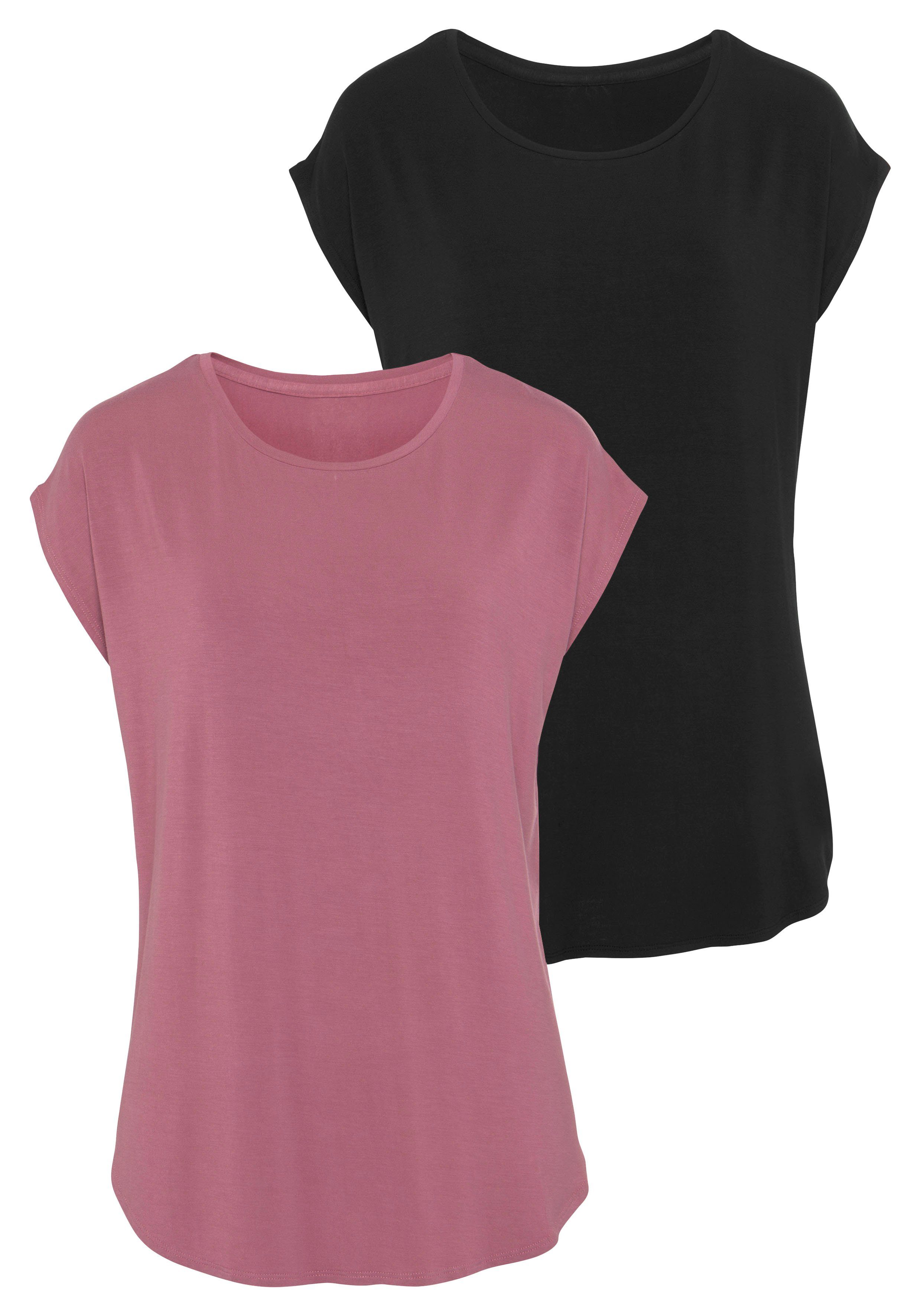 Lascana Lang shirt Met sterk afgeronde zoom van zachte viscose-stretch (2-delig, Set van 2)