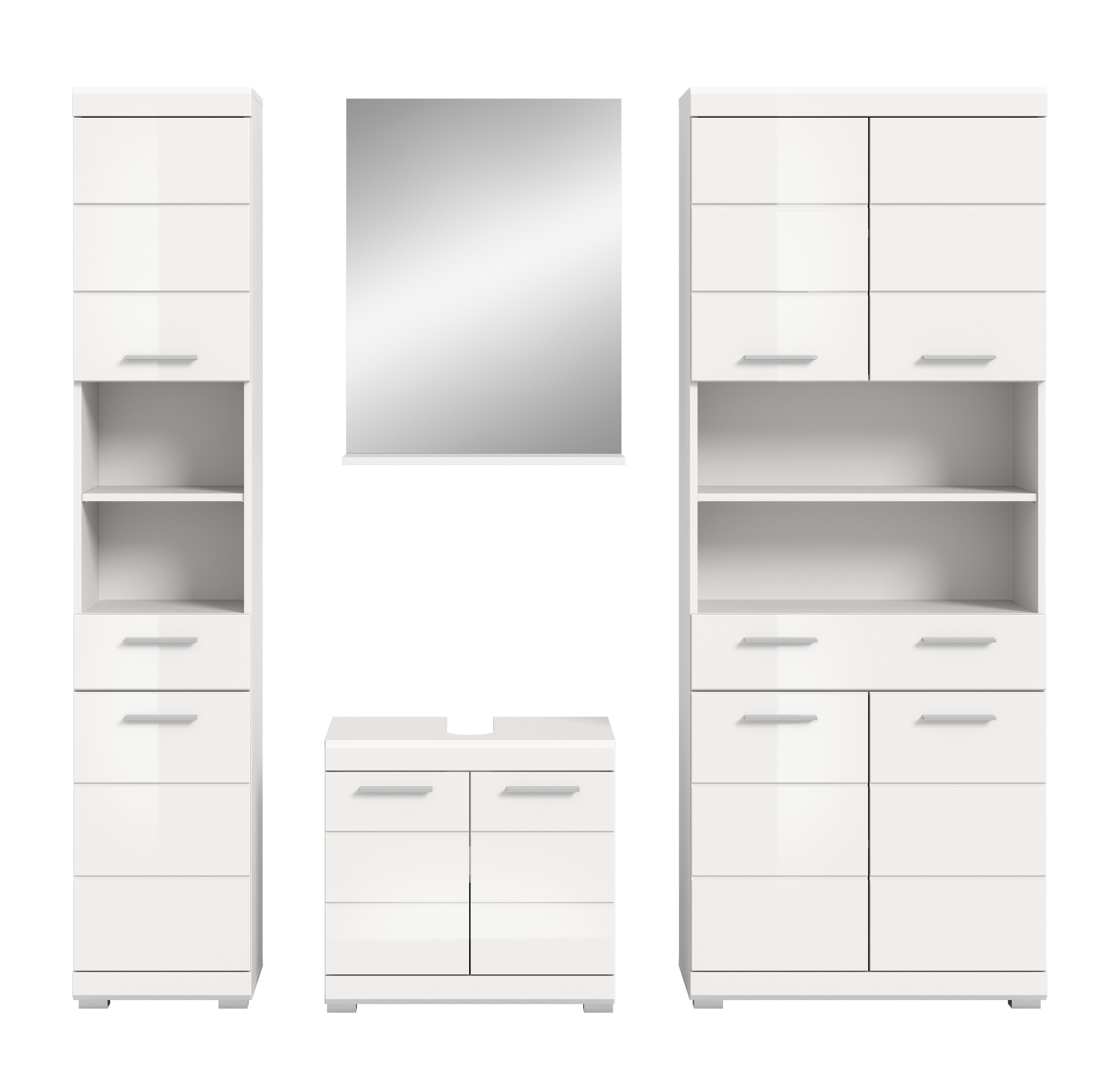 INOSIGN Badkamerserie Siena, 4-delig, bestaande uit: Hoge kast, wastafelonderkast, badkamer spiegel, brede hoge kast (set, 4-delig)