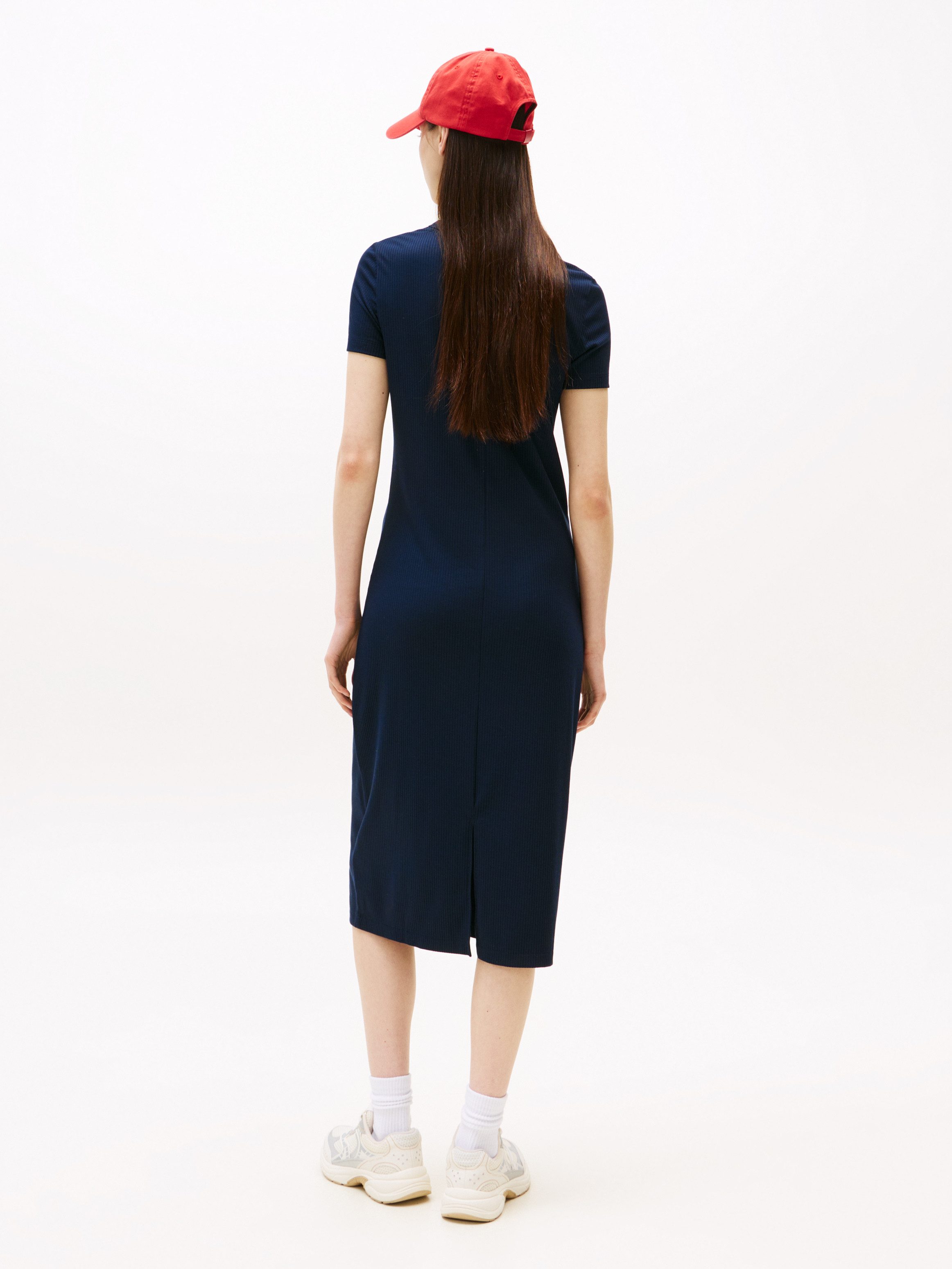 TOMMY JEANS Jerseyjurk met geribbelde structuur, logo-borduursel