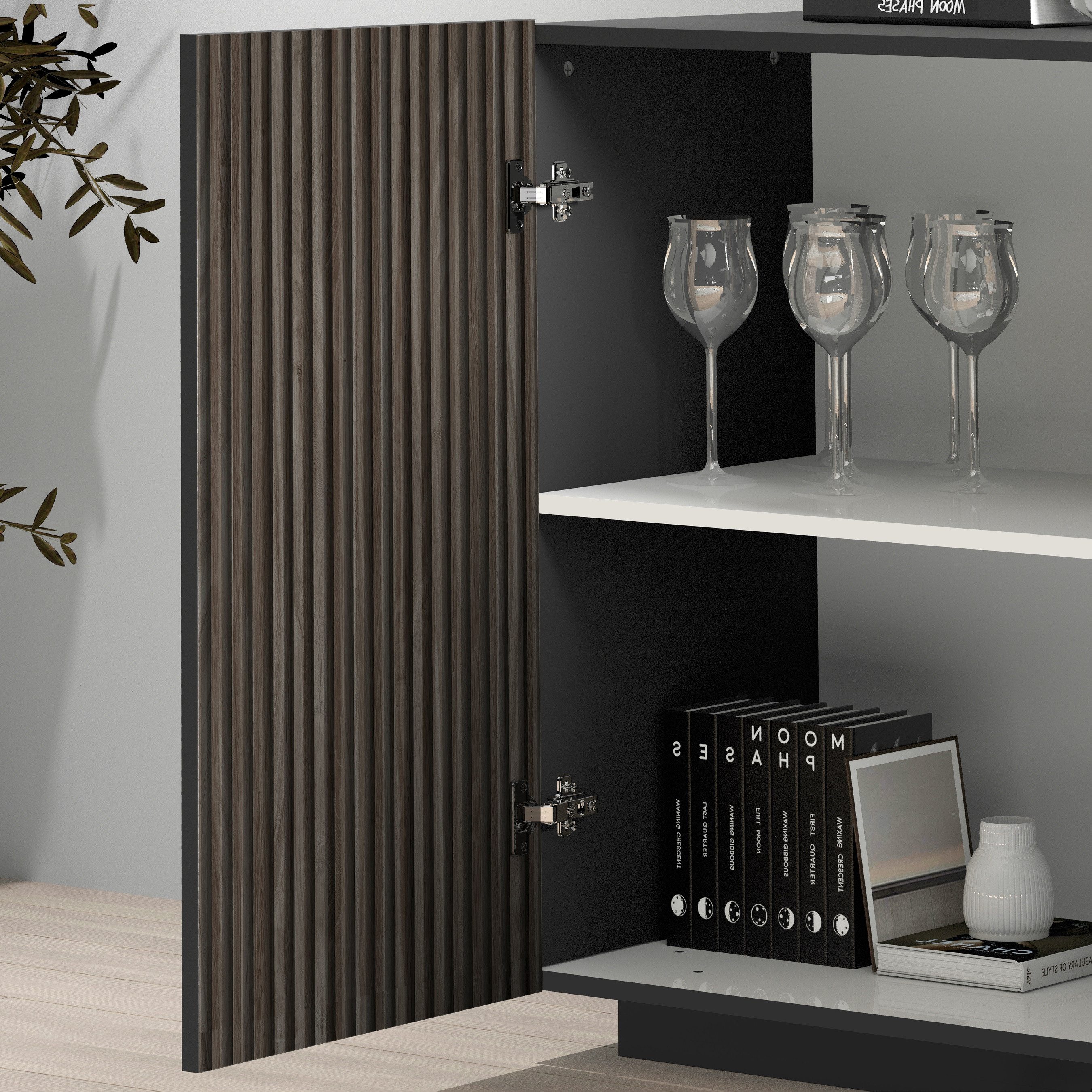 INOSIGN Dressoir Vega Sideboard, Ladekast, 180 cm met 2 deuren en 3 lades, fronten met groeflook