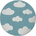 paco home vloerkleed voor de kinderkamer cosmo 342 3d-design, schattige wolken motief, pastelkleuren, kinderkamer blauw