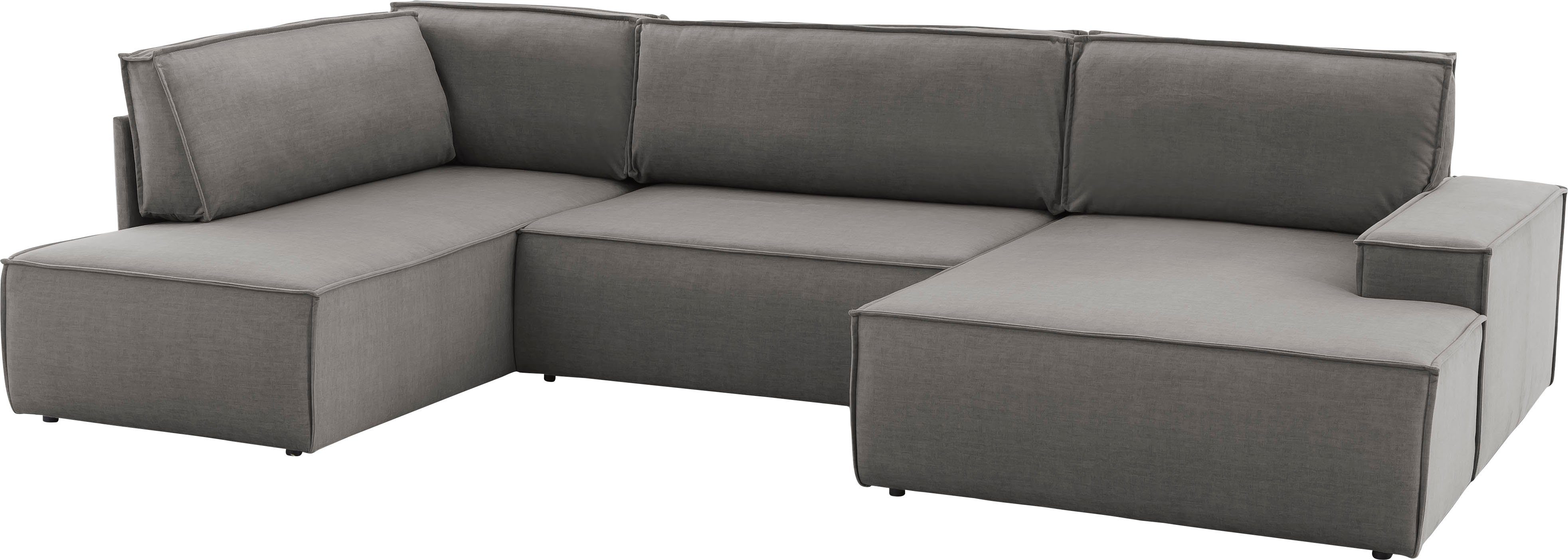 Home affaire Zithoek SHERWOOD 329 cm, U-vorm, slaapbank, Slaapfunctie met bedkist (194x139 cm), cord, vintage, fluweel
