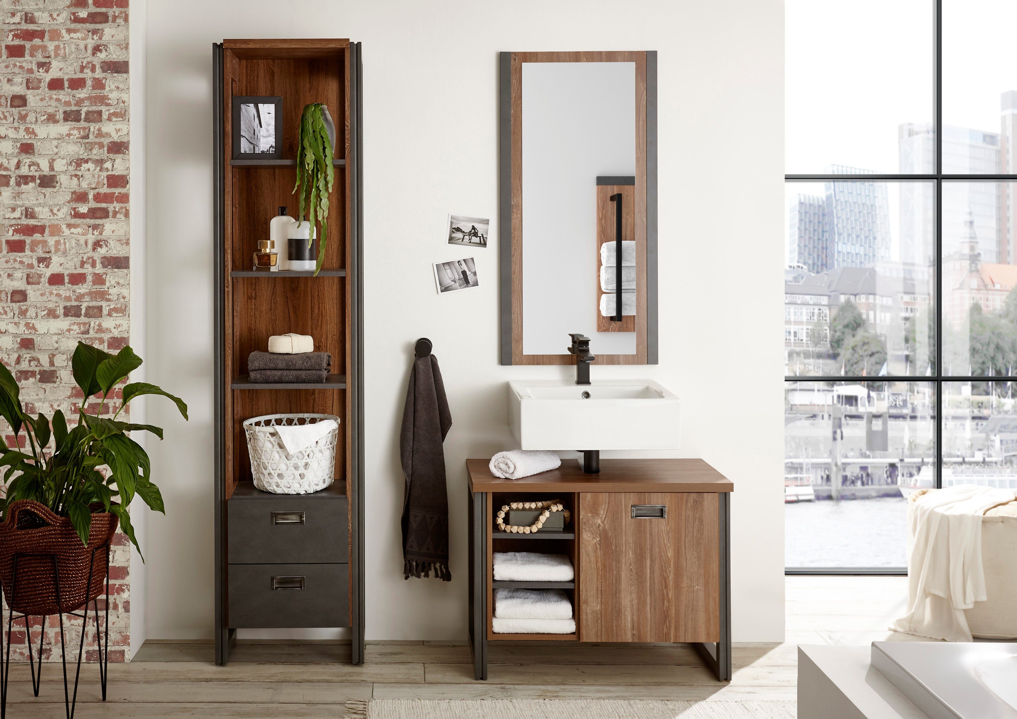 Home affaire Badkamerserie Detroit, Bad im Industrialdesign, 3-teiliges Badezimmer (set, 3-delig)