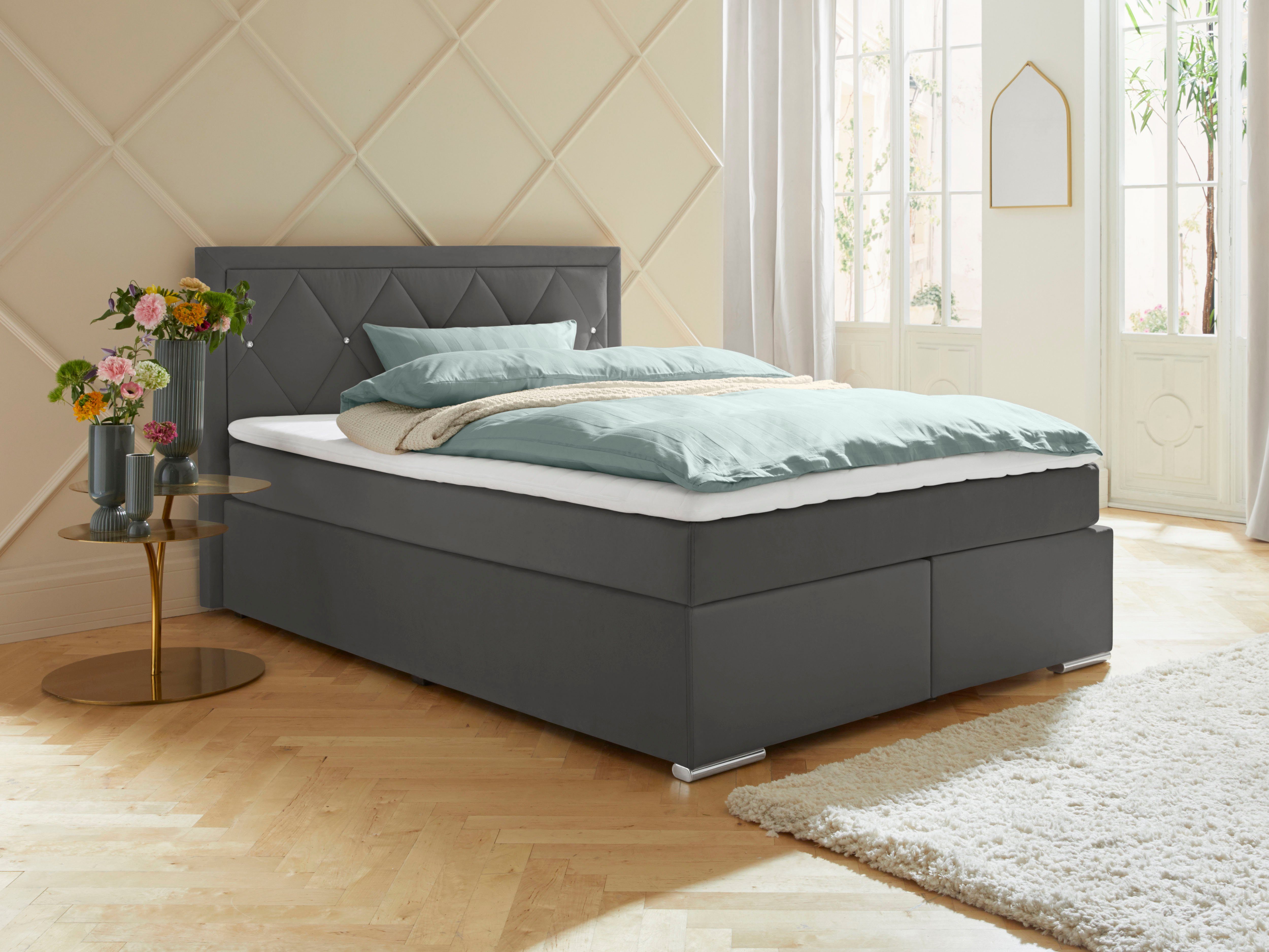 Leonique Boxspring Alfie, bestseller, optioneel met bedlade met strassteentjes in het hoofdbord, h2, h3 en h4 ter keuze