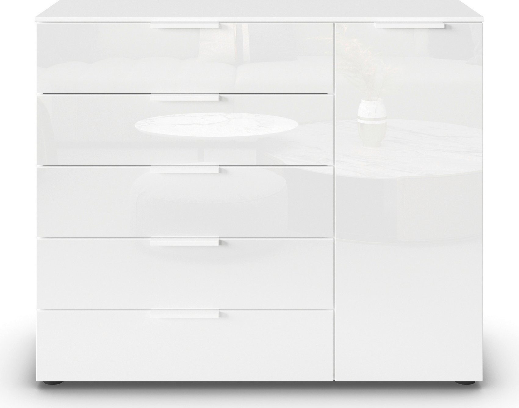 rauch Ladekast Flipp kast sideboard waskast 1-deurs, 5 laden met soft-close functie en glazen front