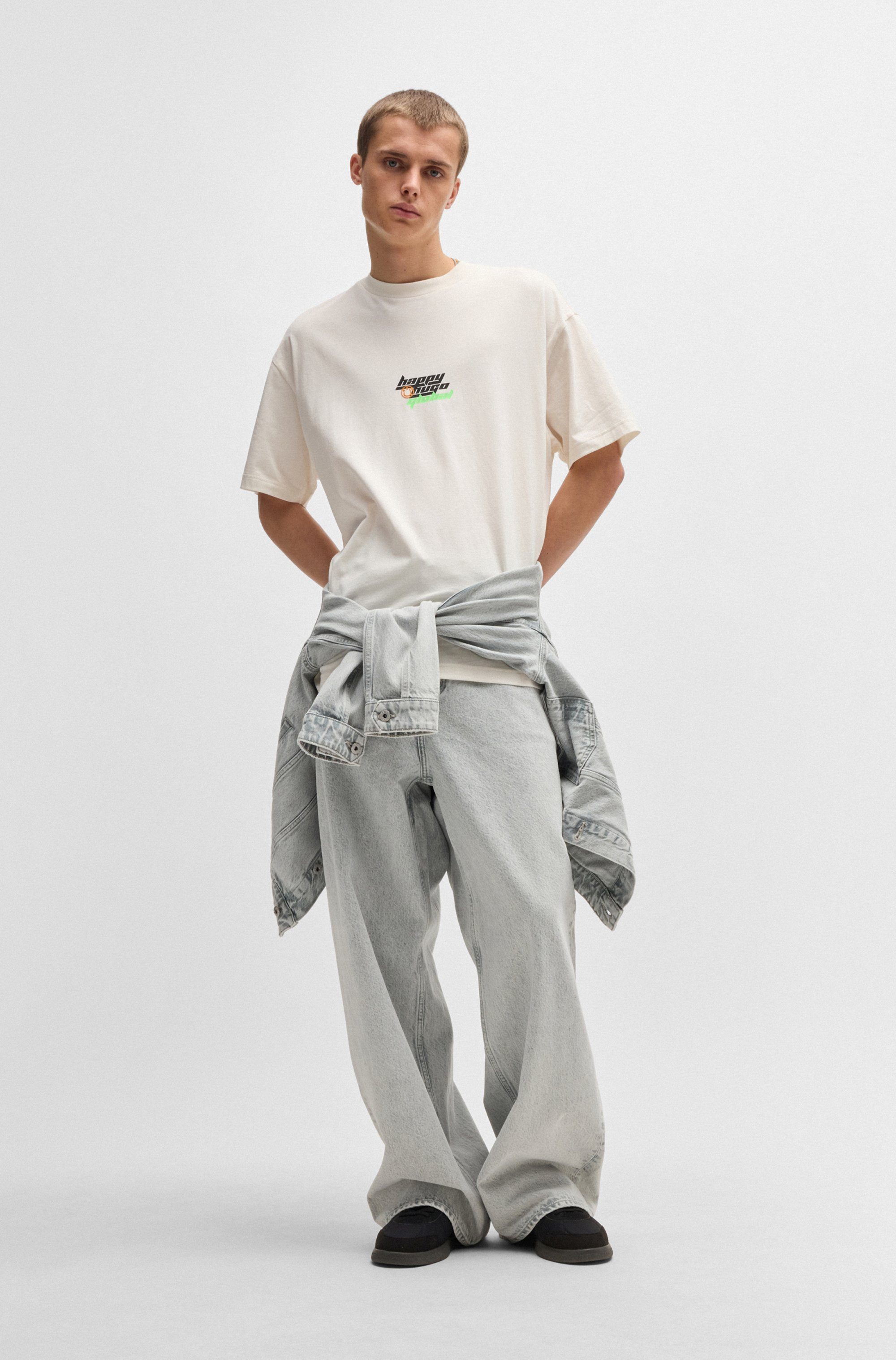 HUGO Blue T-shirt Nerperi met veelkleurig logo-opschrift