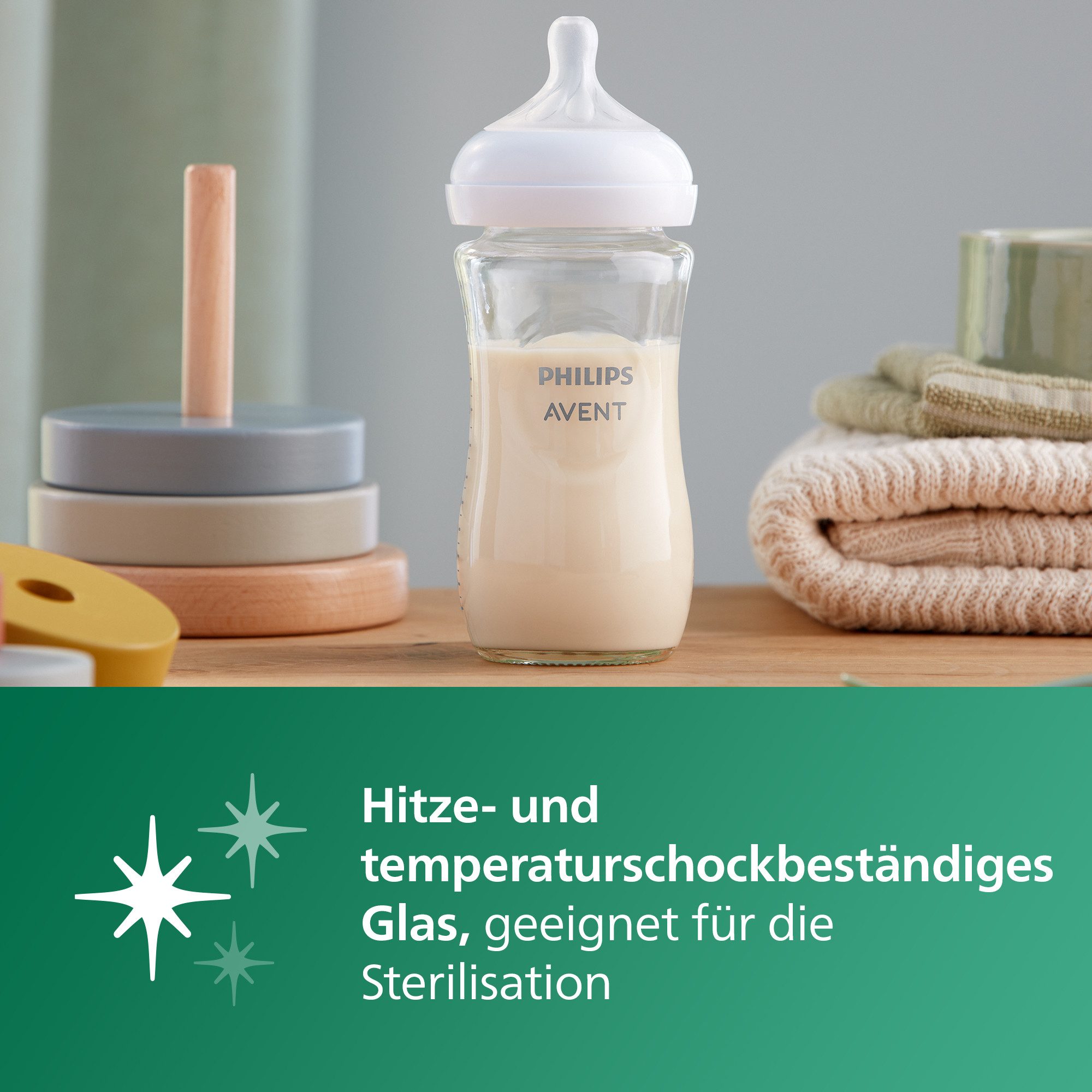 Philips AVENT Babyfles Natural Response SCY933/02 2 stuks, 240 ml, glas, vanaf de 1e maand