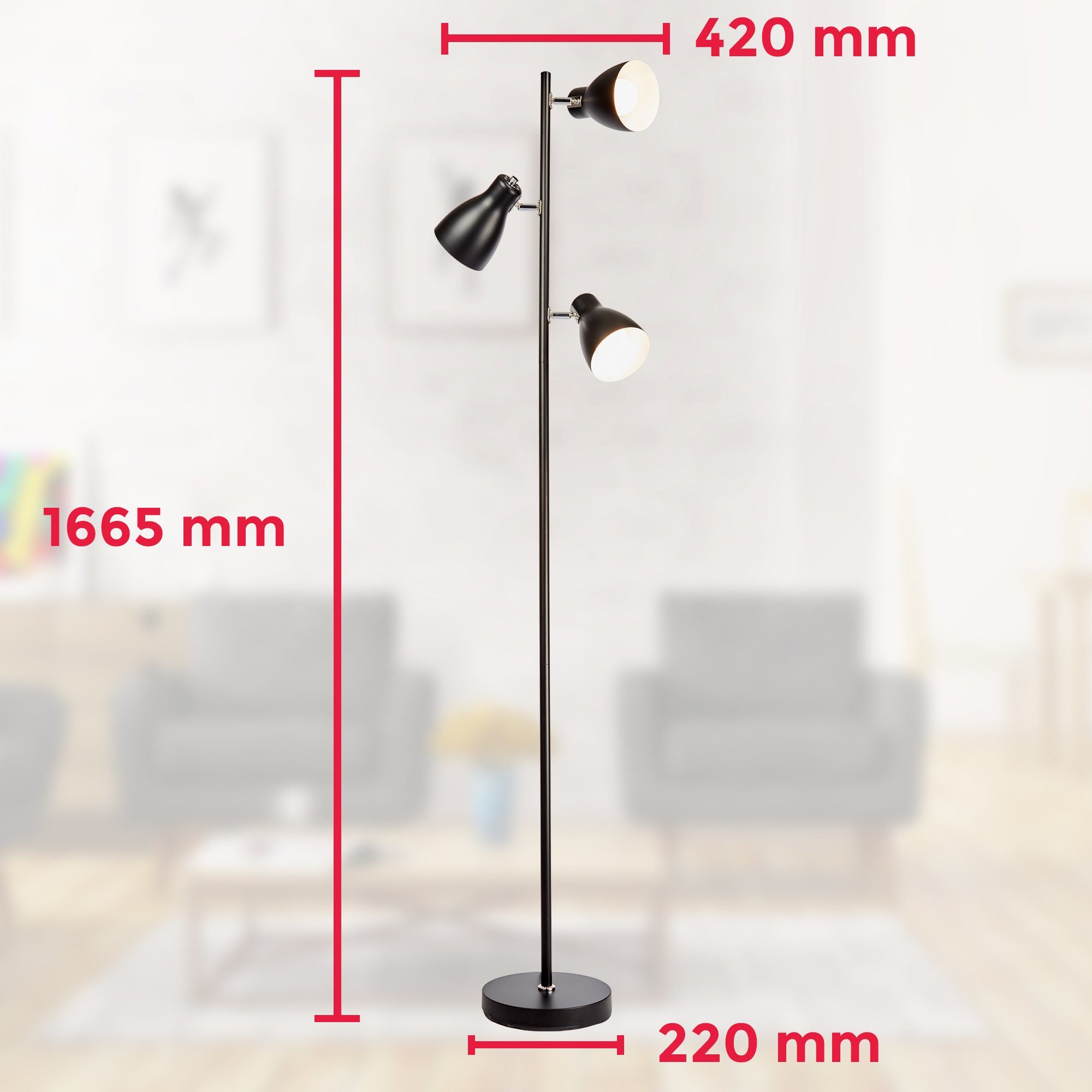 B.K.Licht Staande lamp Vloerlamp, metaal, plafondflitser, lamp, draaibaar, E27, zwart