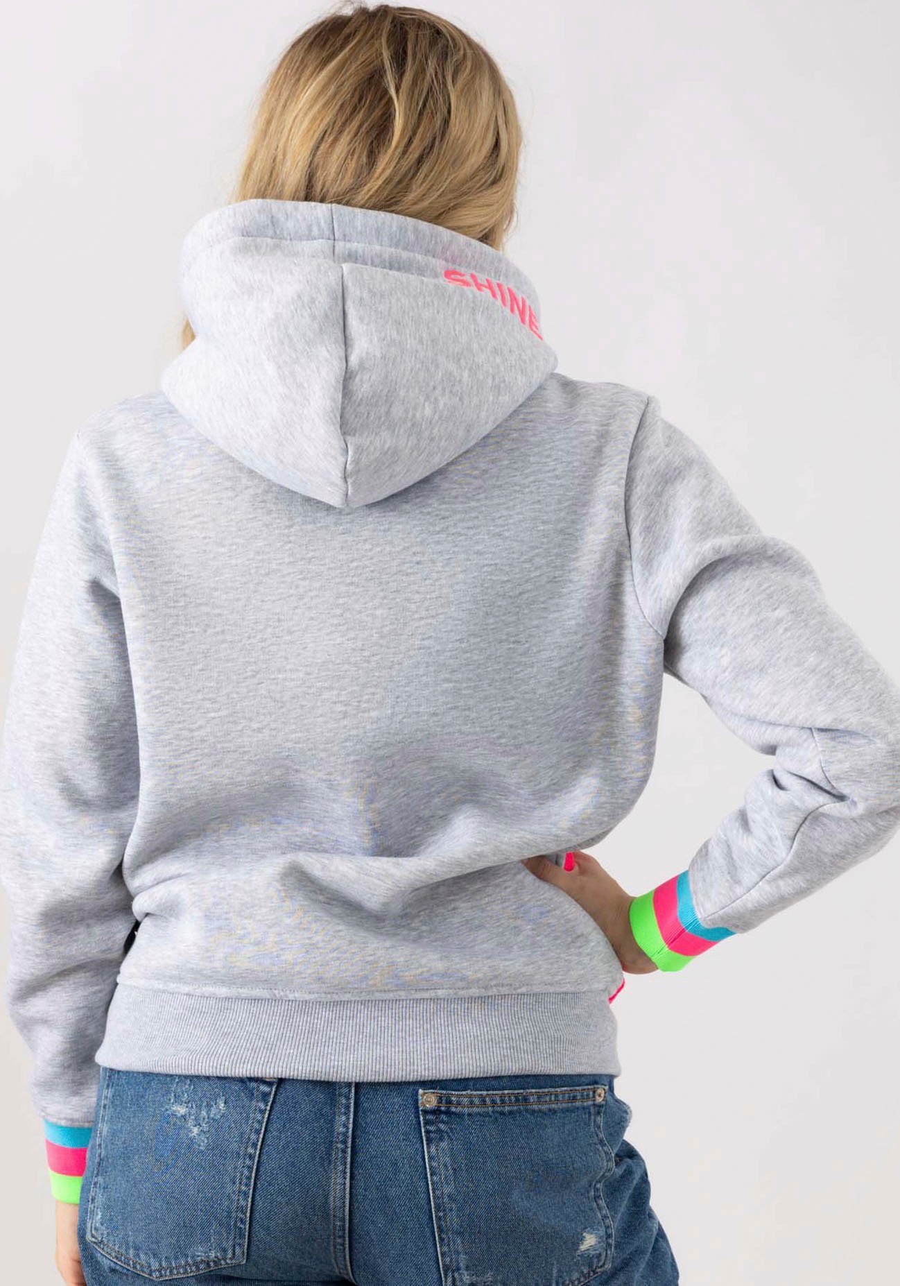 Zwillingsherz Hoodie Always Happy met smiley-print van frotté en neon details