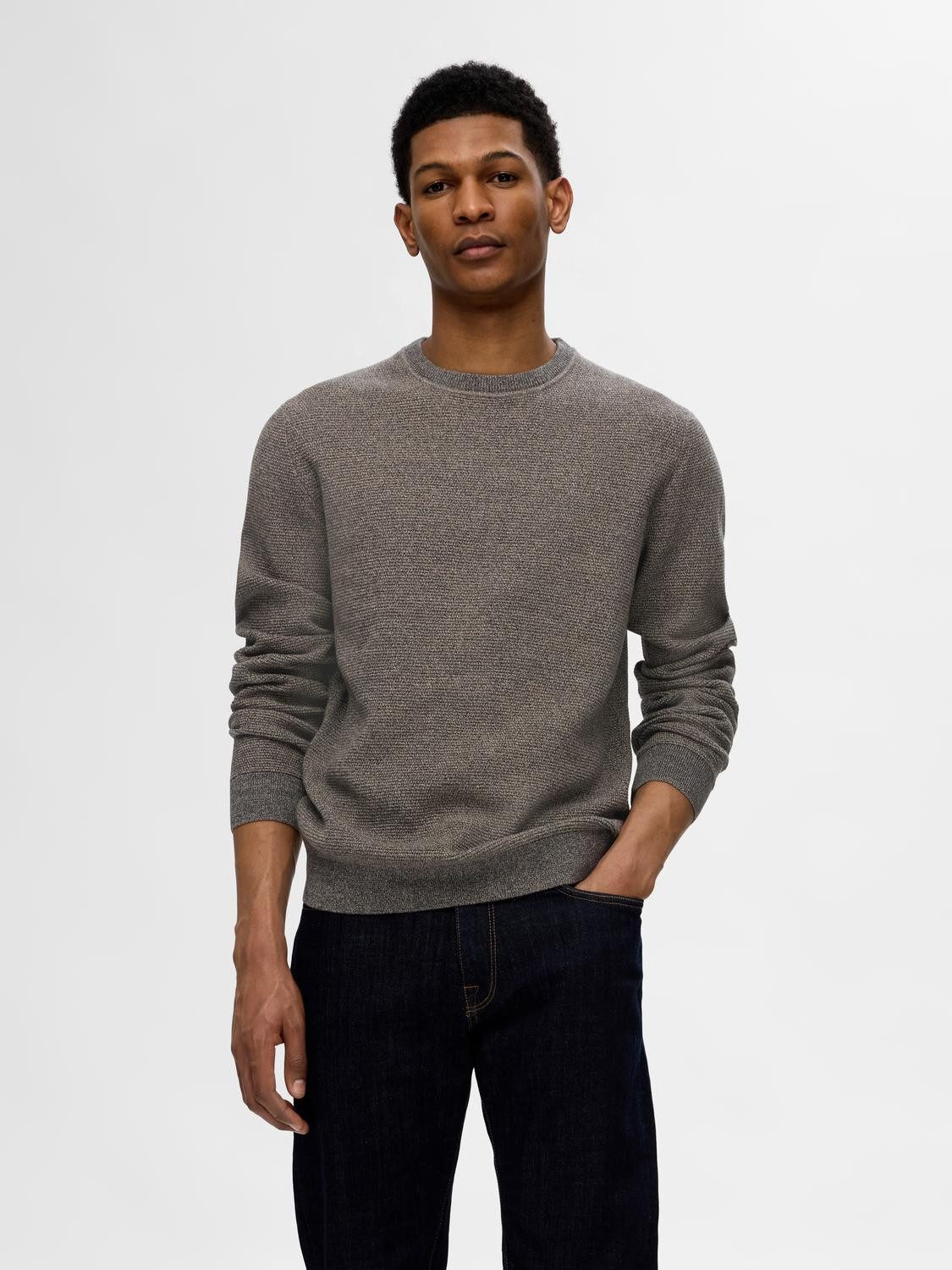 SELECTED HOMME Heren Truien & Vesten Slhross Ls Knit Structure Crew Neck Noos Antraciet
