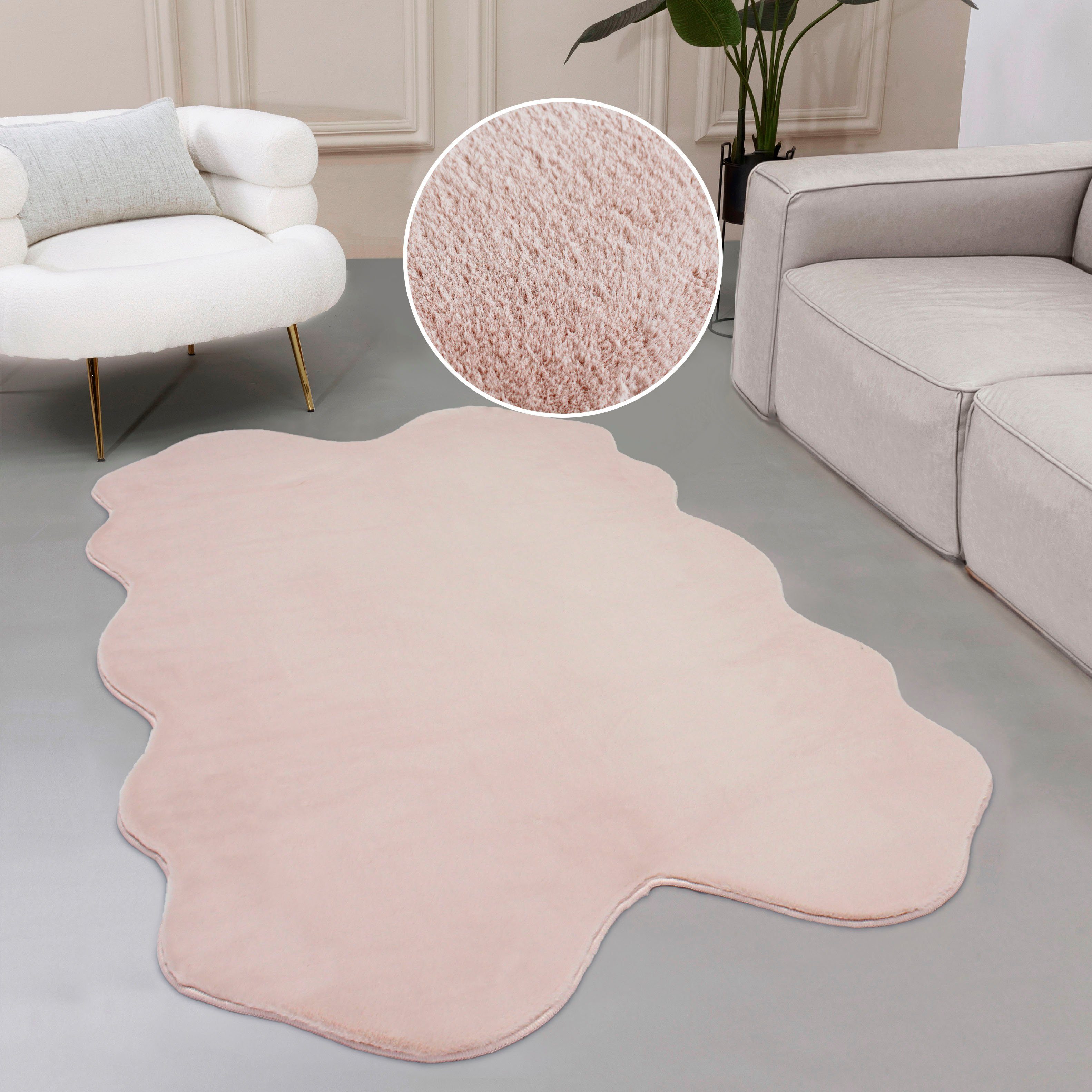 Leonique Vachtvloerkleed Balu, duurzame kunstbont tapijt, modern, langpolig Imitatiebont in konijnenbont-gevoel, woonkamer, slaapkamer, eetkamer