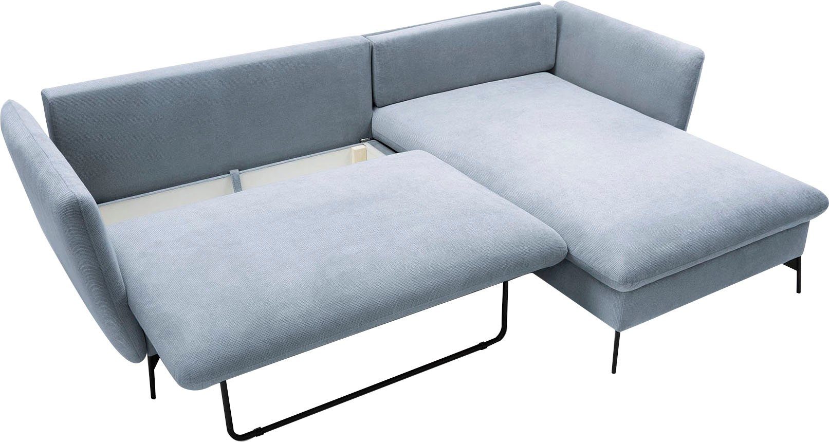andas Hoekbank LIVORNO,258 cm, L-model, Slaapfunctie en bedlade (139/224 cm), fluweel, structuur, geweven stof
