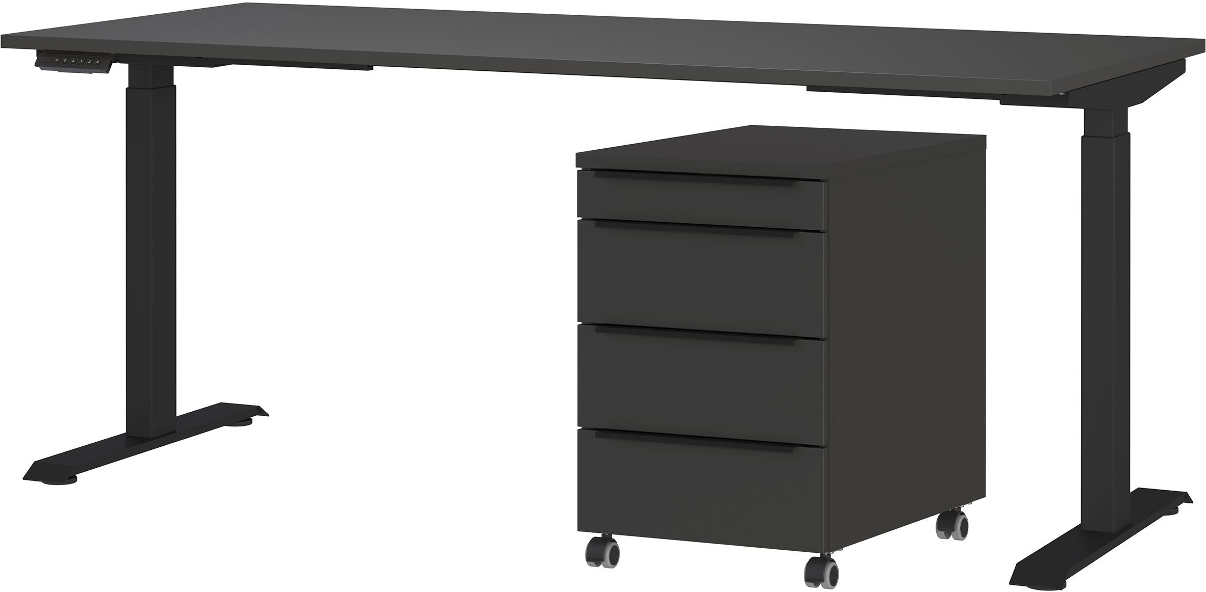 GERMANIA Kantoormeubelset Milaan, incl. bureau (elektrisch. in hoogte verstelbaar) & kastje op wieltjes (2-delig) kantoorsets maat 180 cm x 75,05 cm