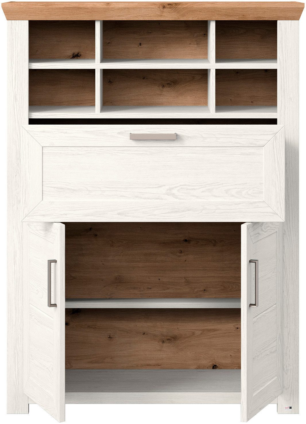 set one by Musterring Highboard York Type 15, met houten deuren en klep, verlichting optioneel, breedte 105 cm