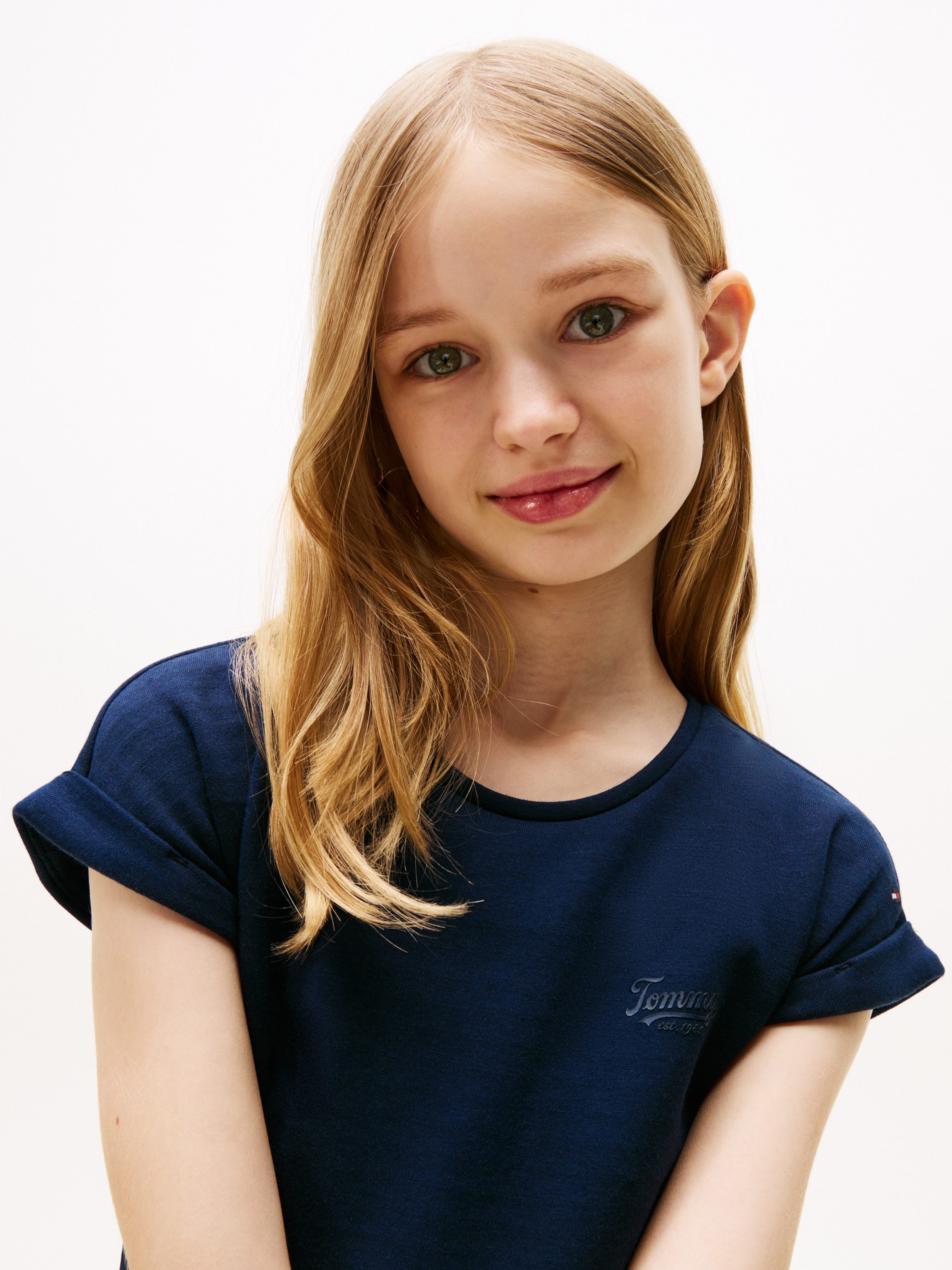 Tommy Hilfiger Jerseyjurk SPACER INTERLOCK DRESS voor kinderen tot 16 jaar met logo-opdruk