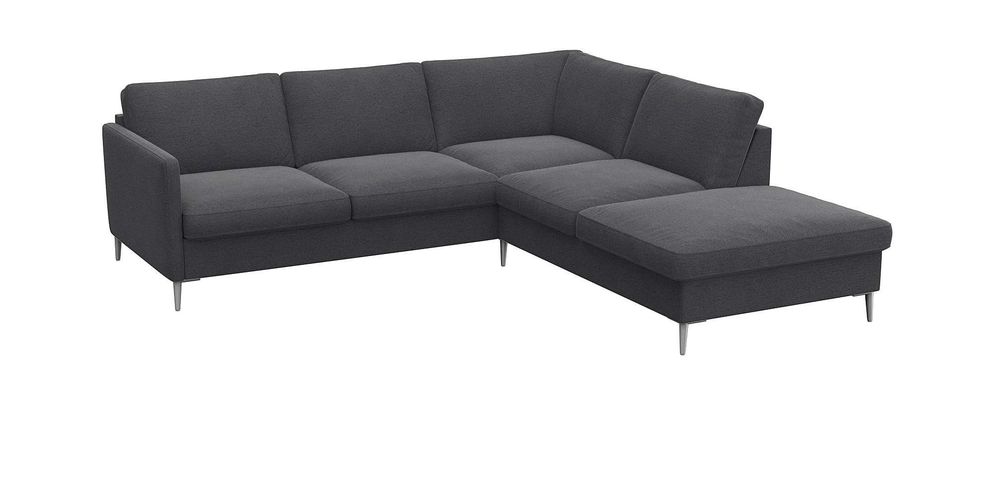FLEXLUX Hoekbank Fiore, L-vorm smalle armleuningen, aluminiumkleurige voeten, b/d 234/225 cm, koudschuim in de zitplaats