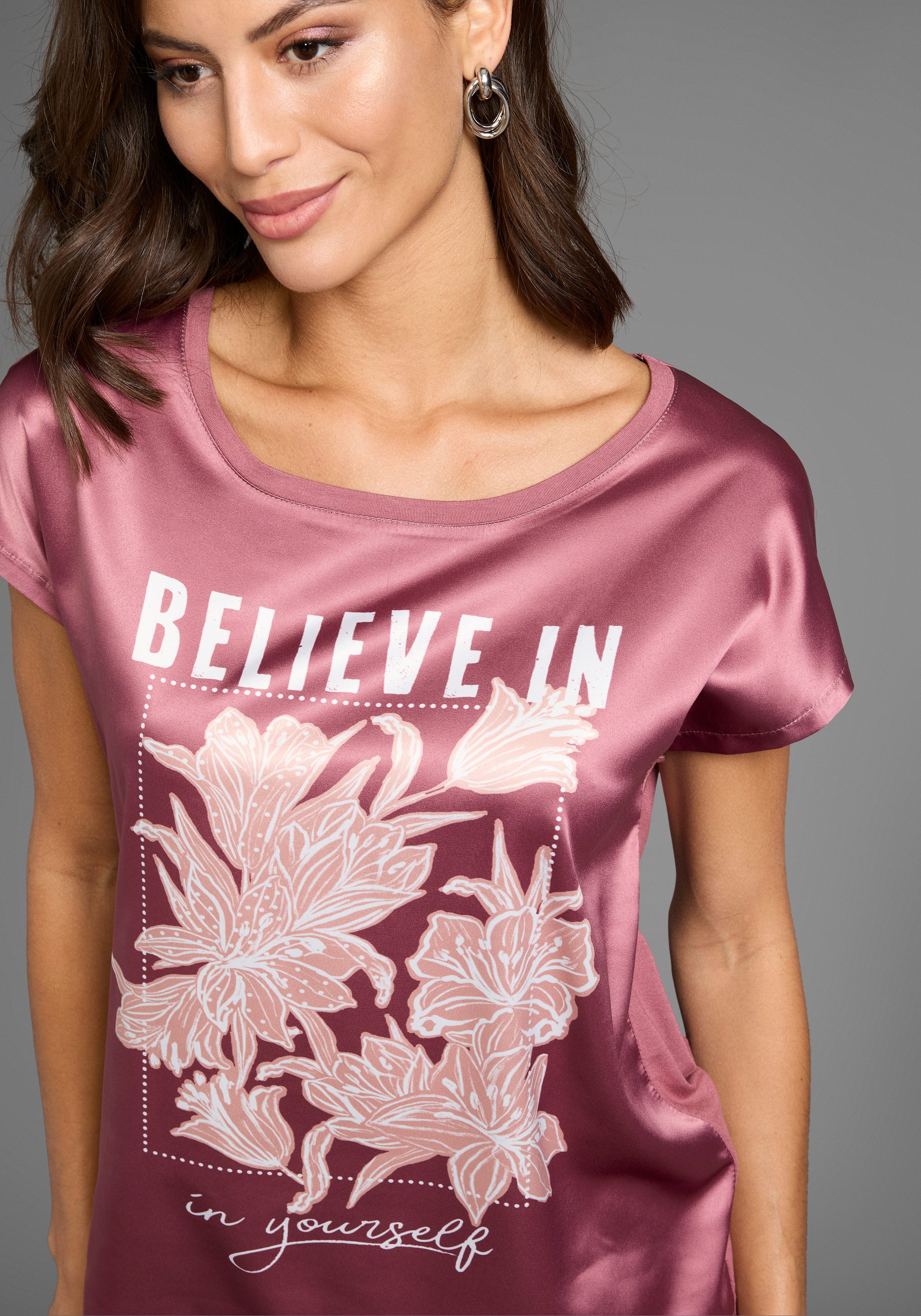 Laura Scott Shirtblouse met u-hals en decoratieve bloemenprint - nieuwe collectie