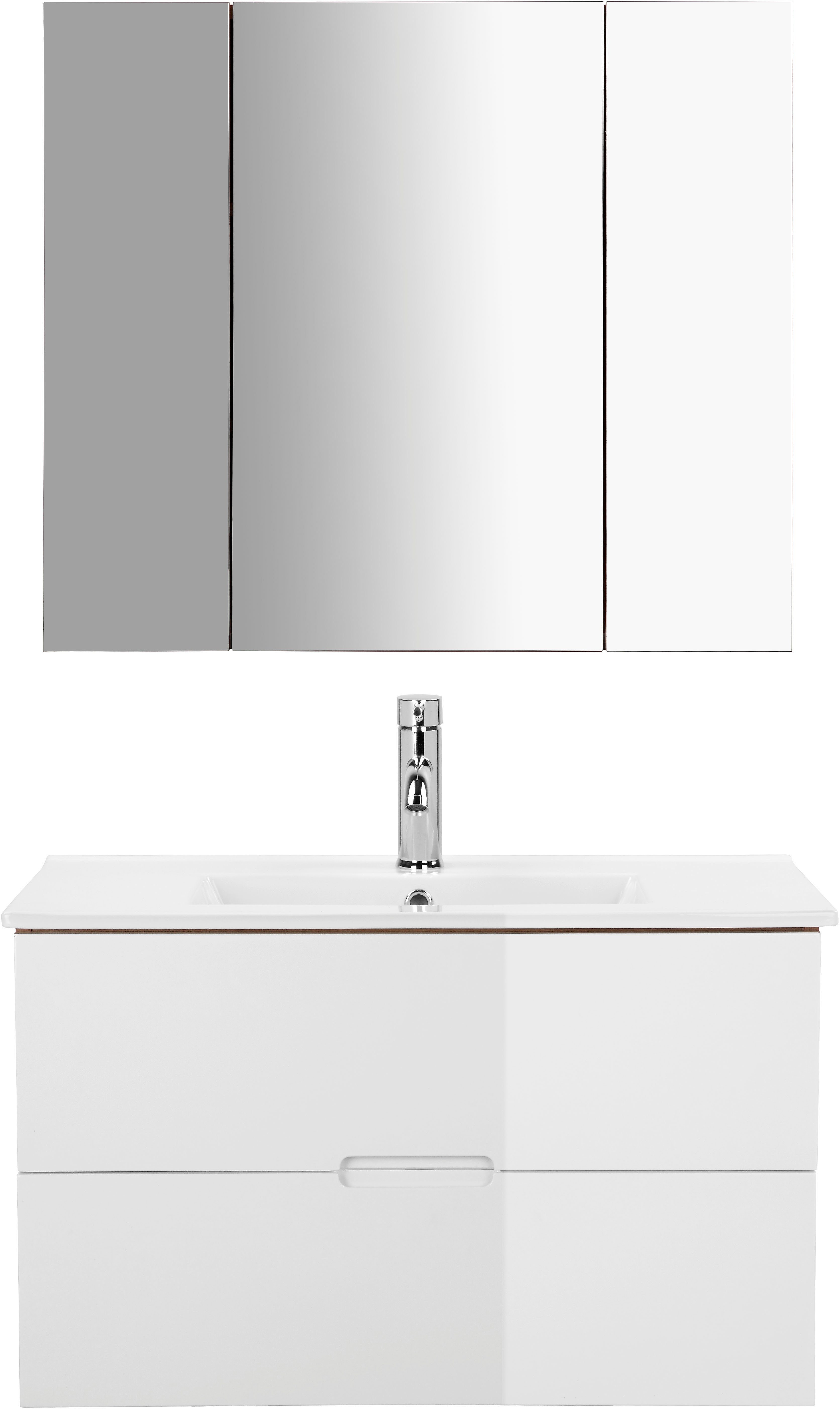 welltime Badkamerserie Lund badkamermeubelset badkamerkast badkamerset Wastafelonderkast, spiegelkast en bekken breedte 80 cm (complete set, 3-delig)