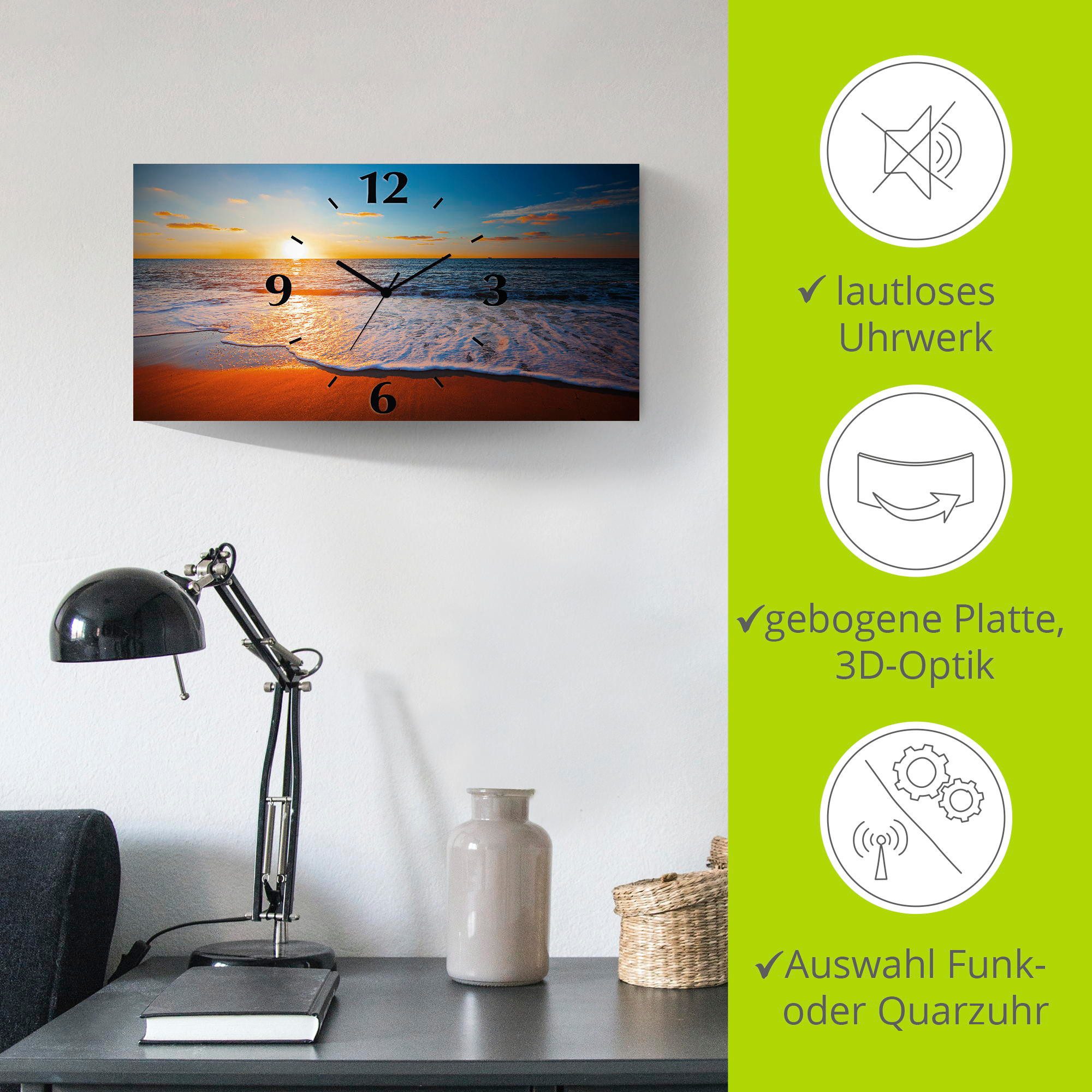 Artland Wandklok Zonsondergang en de zee 3d-look geschulpt, met kwarts- of radiografisch uurwerk, verschillende maten