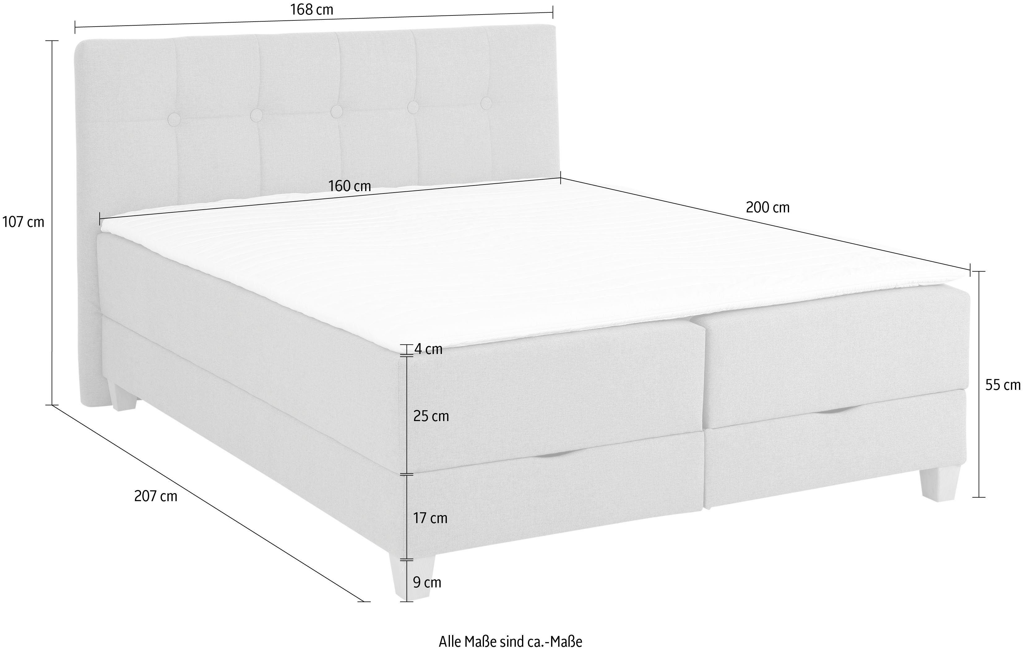 Home affaire Boxspring Lonrai in h2, h3 & h4 en xxl - verlengde 220 cm kiesbaar, incl. topper