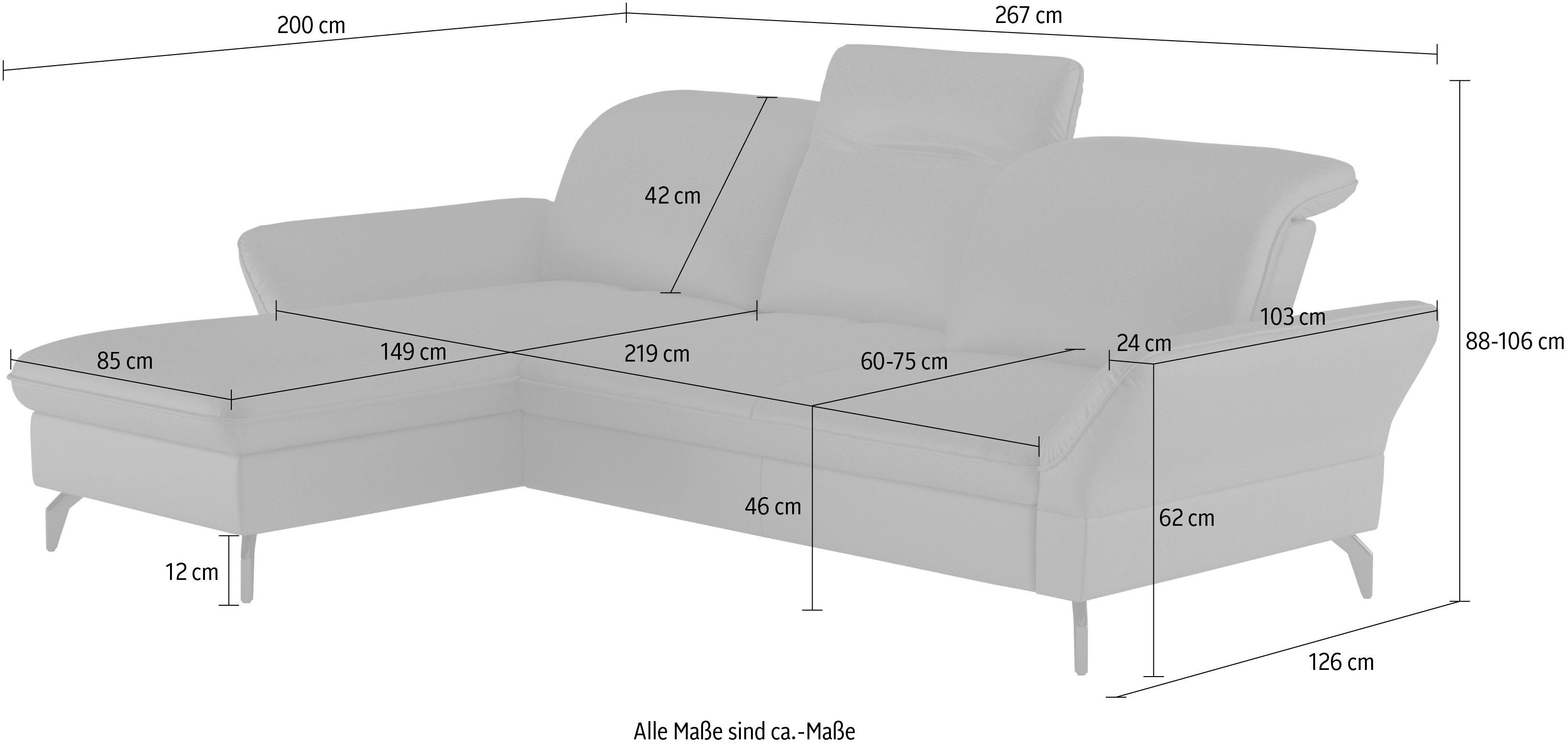 sit&more Hoekbank Leandro L-vorm Naar keuze met bed, hoofdbord en armleuningfunctie, en bedkist