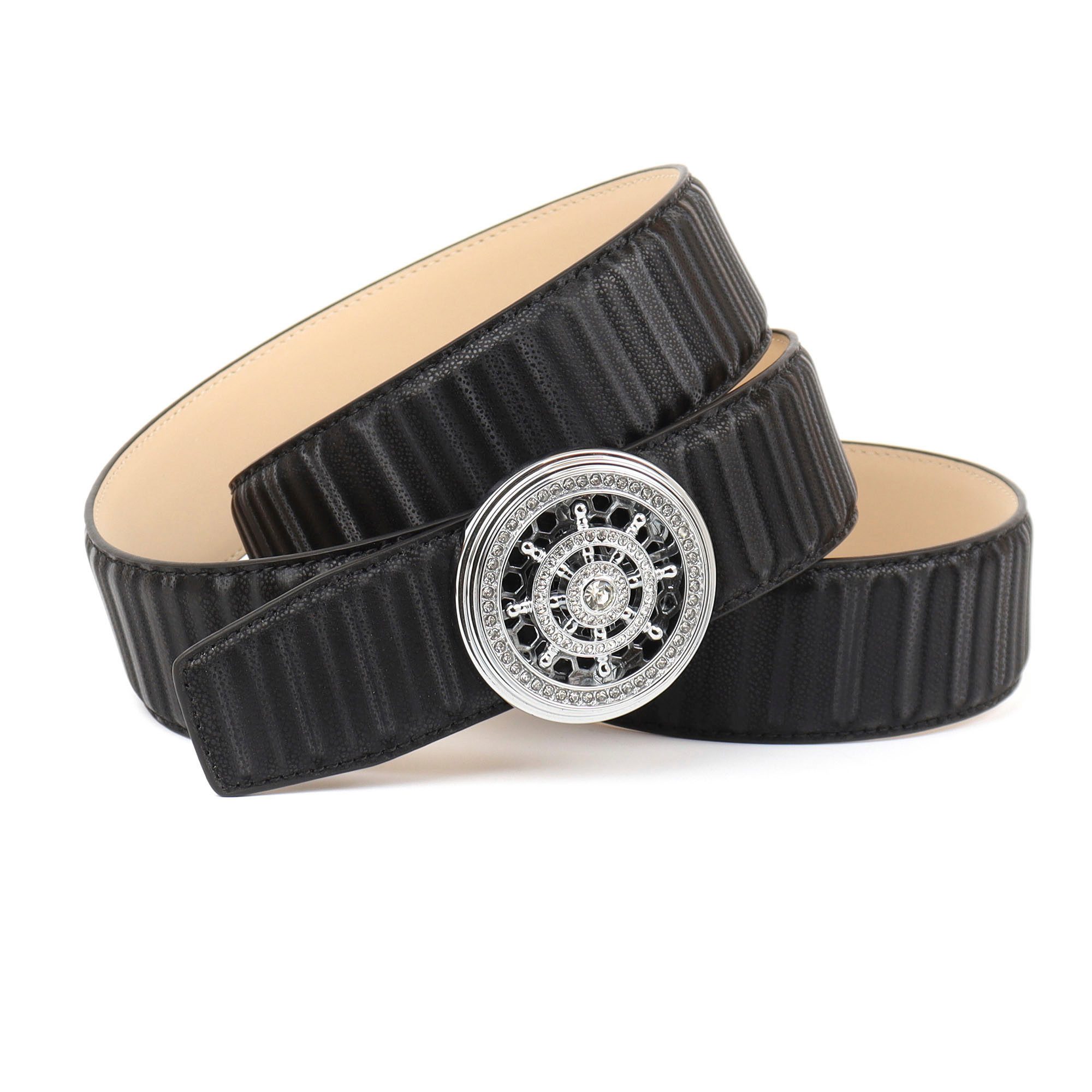 Anthoni Crown Leren riem dames brede riemen maat 85 blauw