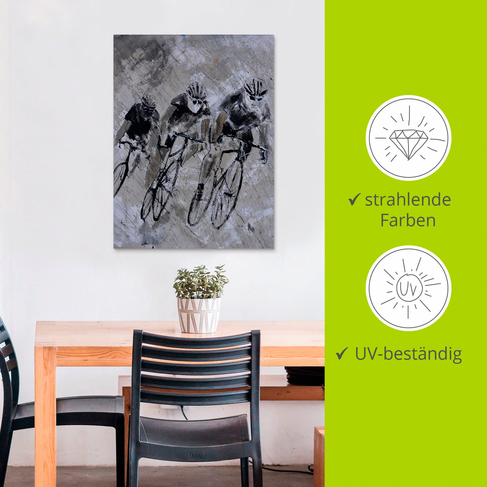 Artland Artprint Fietsen in de regen als artprint van aluminium, artprint voor buiten, artprint op linnen, poster in verschillende maten. maten