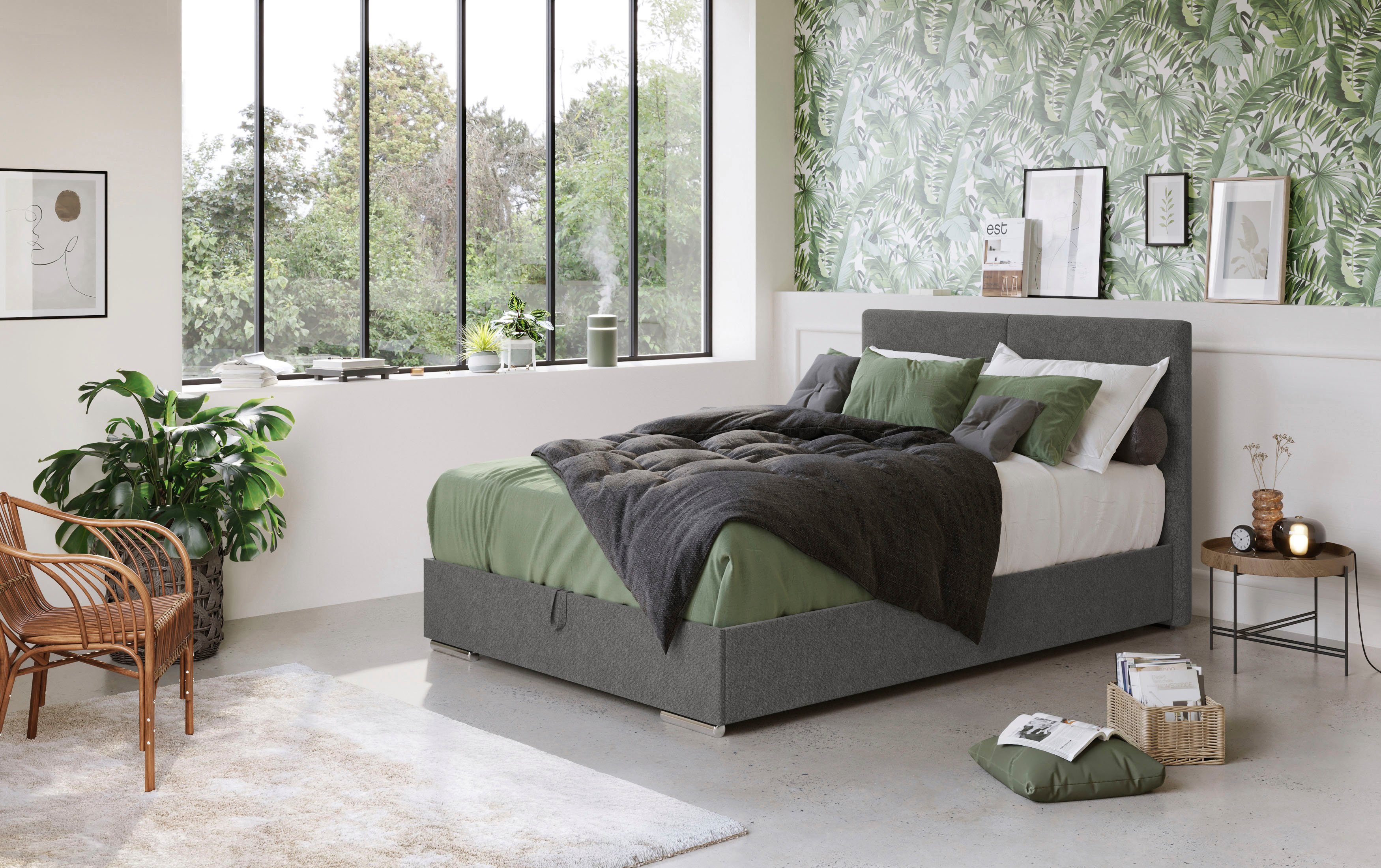 COTTA Boxspring Tom met bedkist, topmatras en sierkussen boxsprings grijs