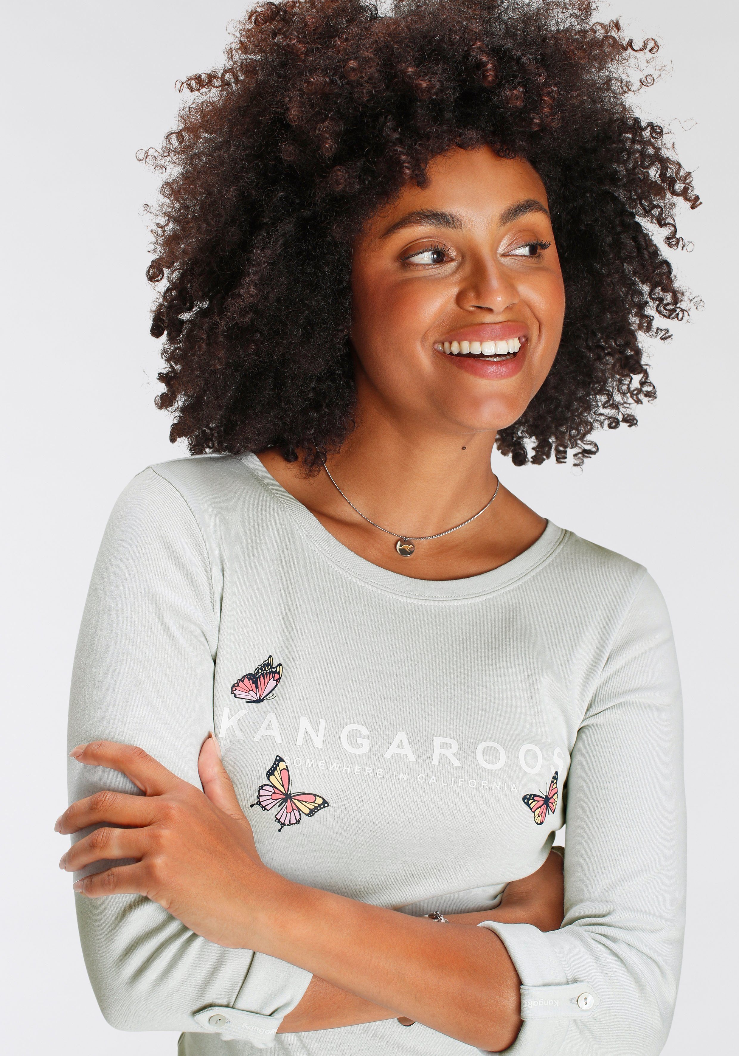 KangaROOS Shirt met lange mouwen oprolbare mouwen, zeer figuurvolgende snit
