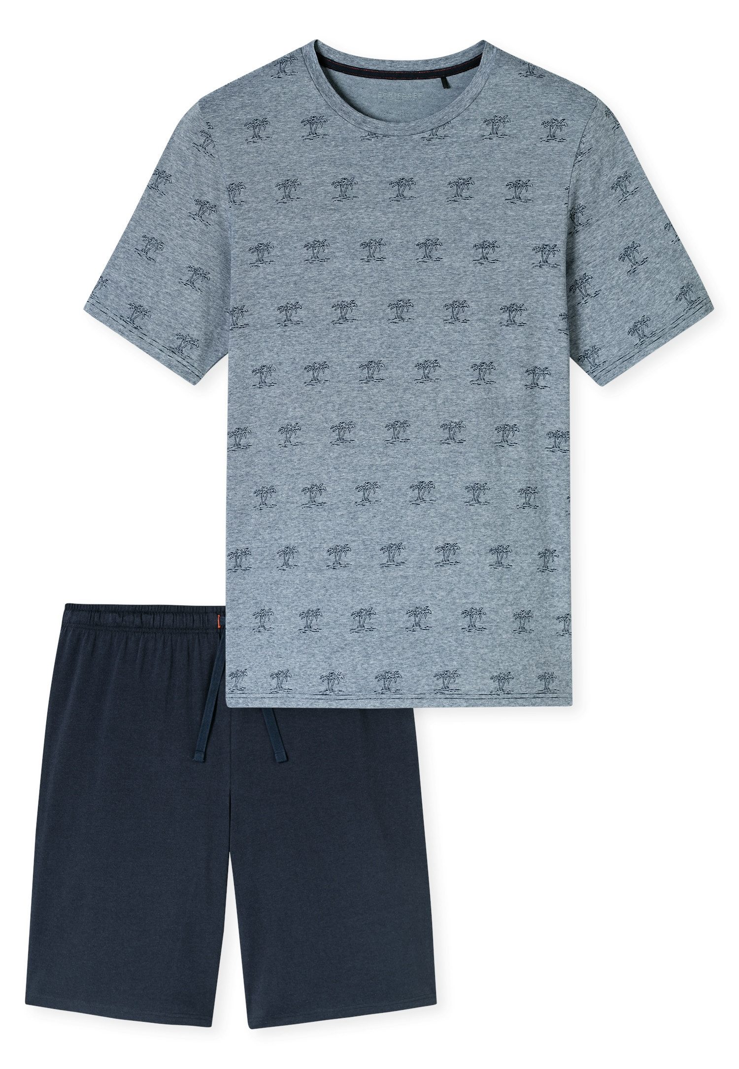 Schiesser Shortama 95/5 Shirt met garenverf, fijne streep met palmprint (2-delig)