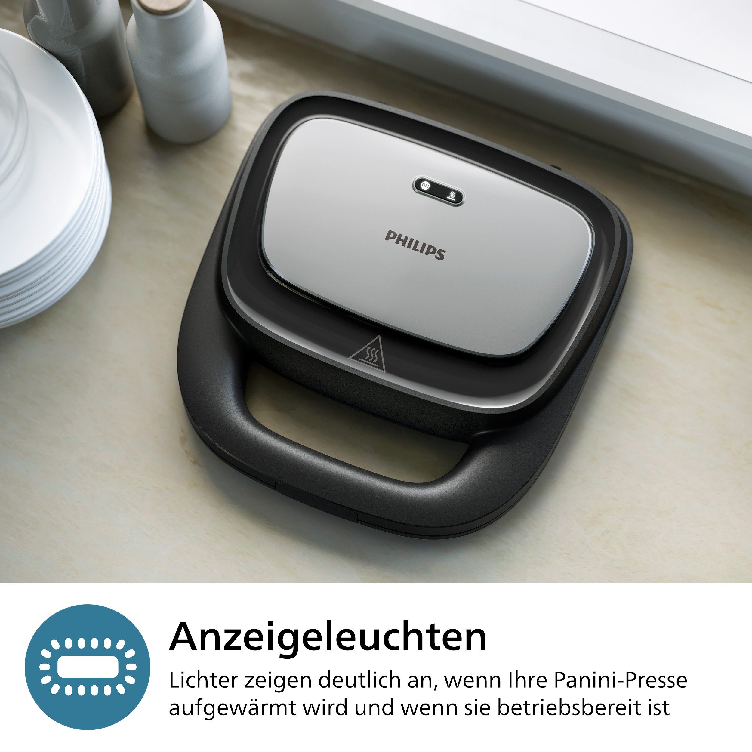 Philips Sandwichmaker 5000 Series HD2350/80, met 3 verwisselbare plaatsets gelijkmatige opwarming, compacte opslag, zwart / zilver
