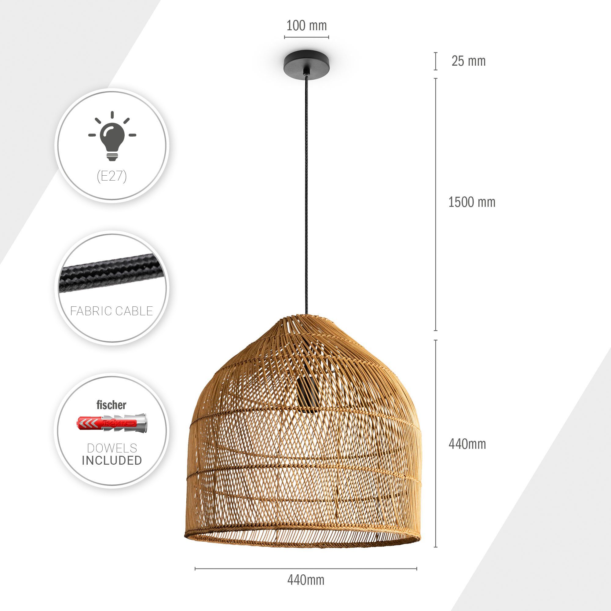 Paco Home Hanglamp LINNU Mandlamp rattan pendellamp woonkamer boho plafondlamp natuur