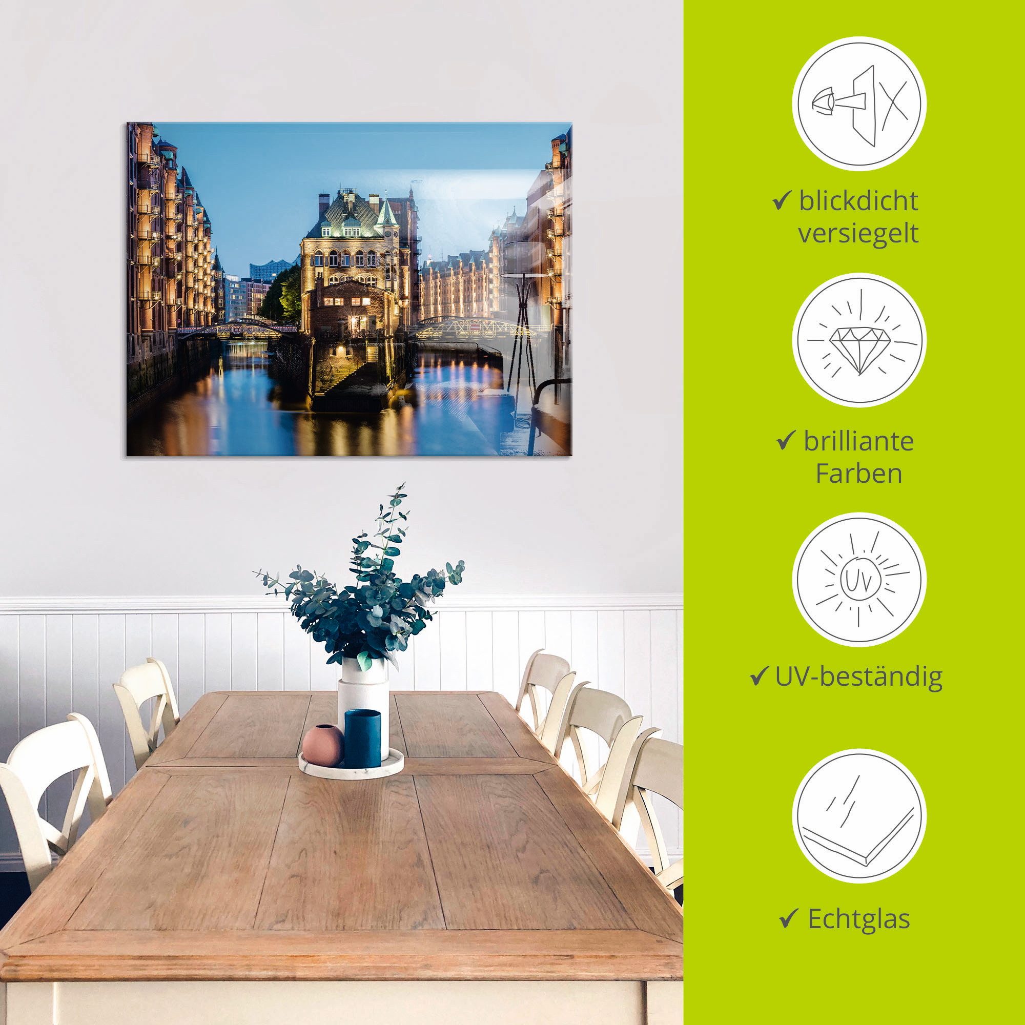 Artland Print op glas Hamburg Waterkasteel in Speicherstadt 2