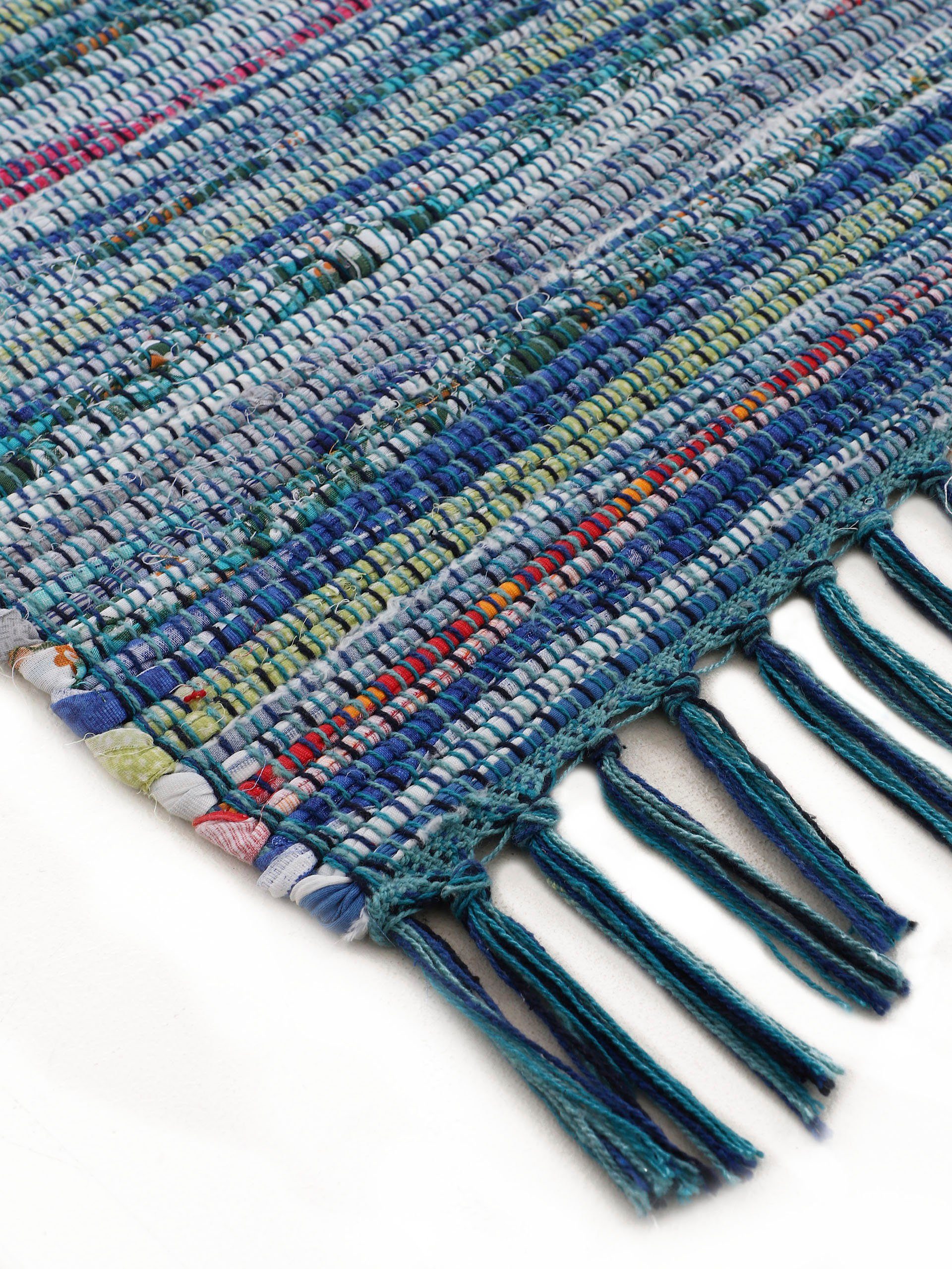 carpetfine Vloerkleed Kelim Chindi, omkeerbaar tapijt handgeweven, patchwork tapijt met franjes, ook verkrijgbaar in loperformaten