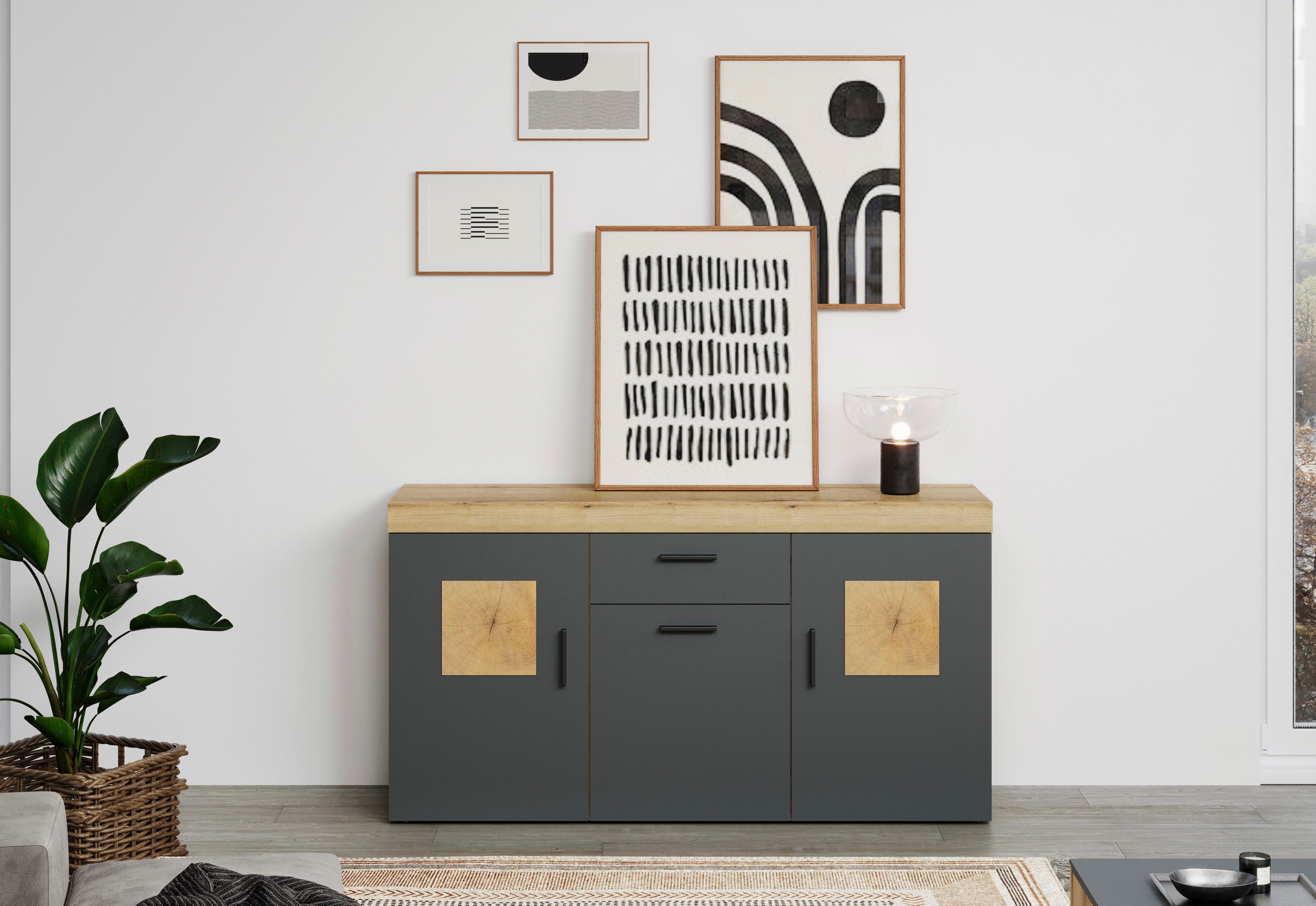 Home affaire Dressoir Gent Commode met eindhoutapplicaties - (B/D/H): 160/42/86 cm (1 stuk)