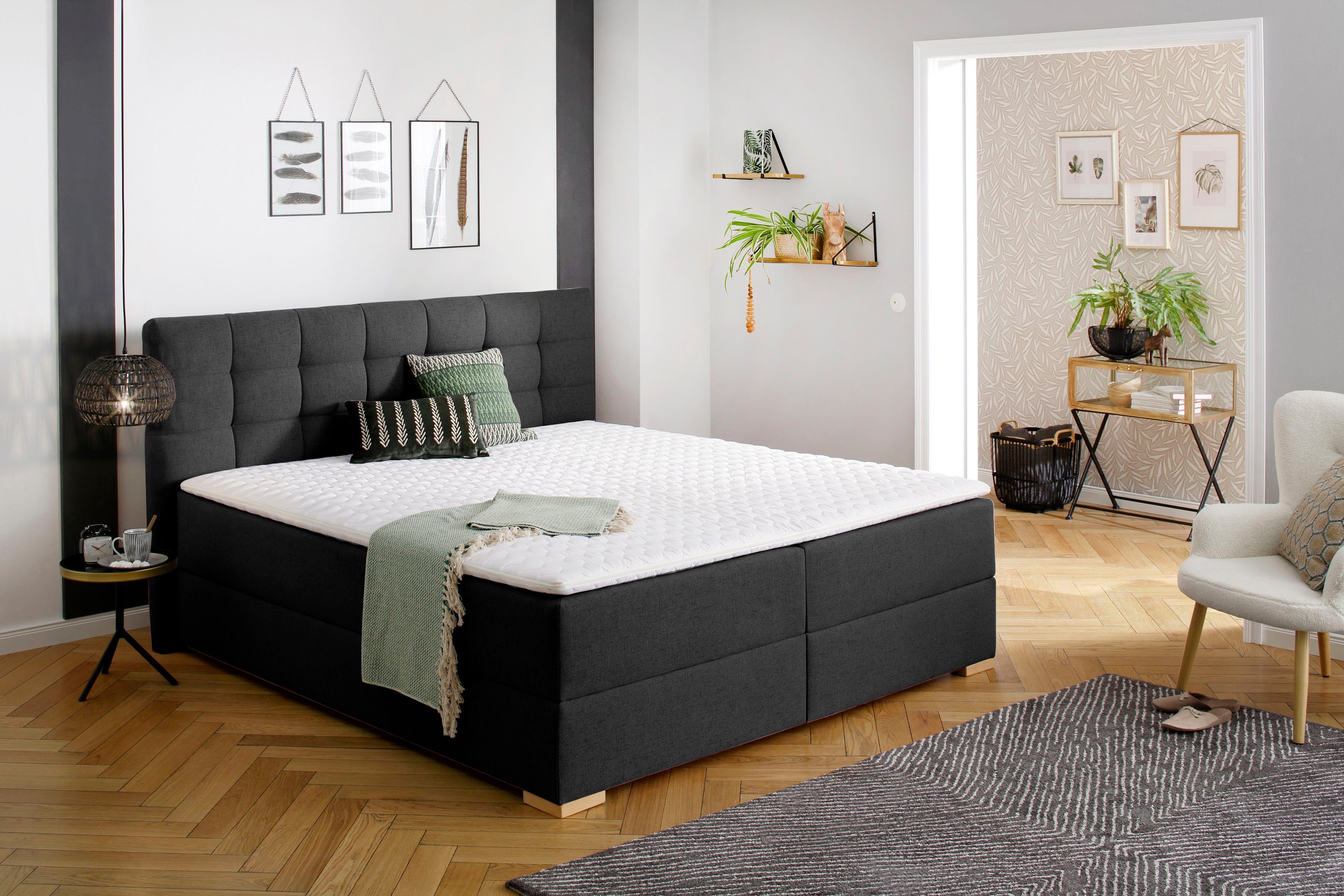 Home affaire Boxspring Olivet in 4 kleuren, 4 breedten, 2 matrassoorten, ook in extra lang 220 cm